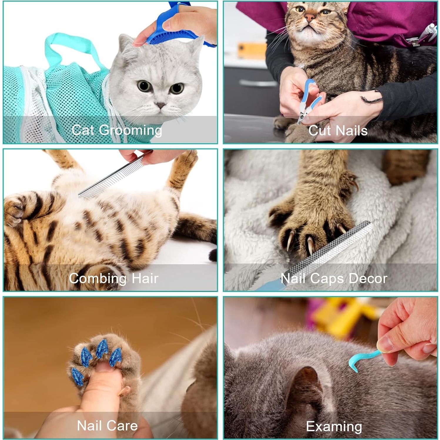 Juego de baño para gatos JULMELON 10 PCS con cepillo y cortauñas