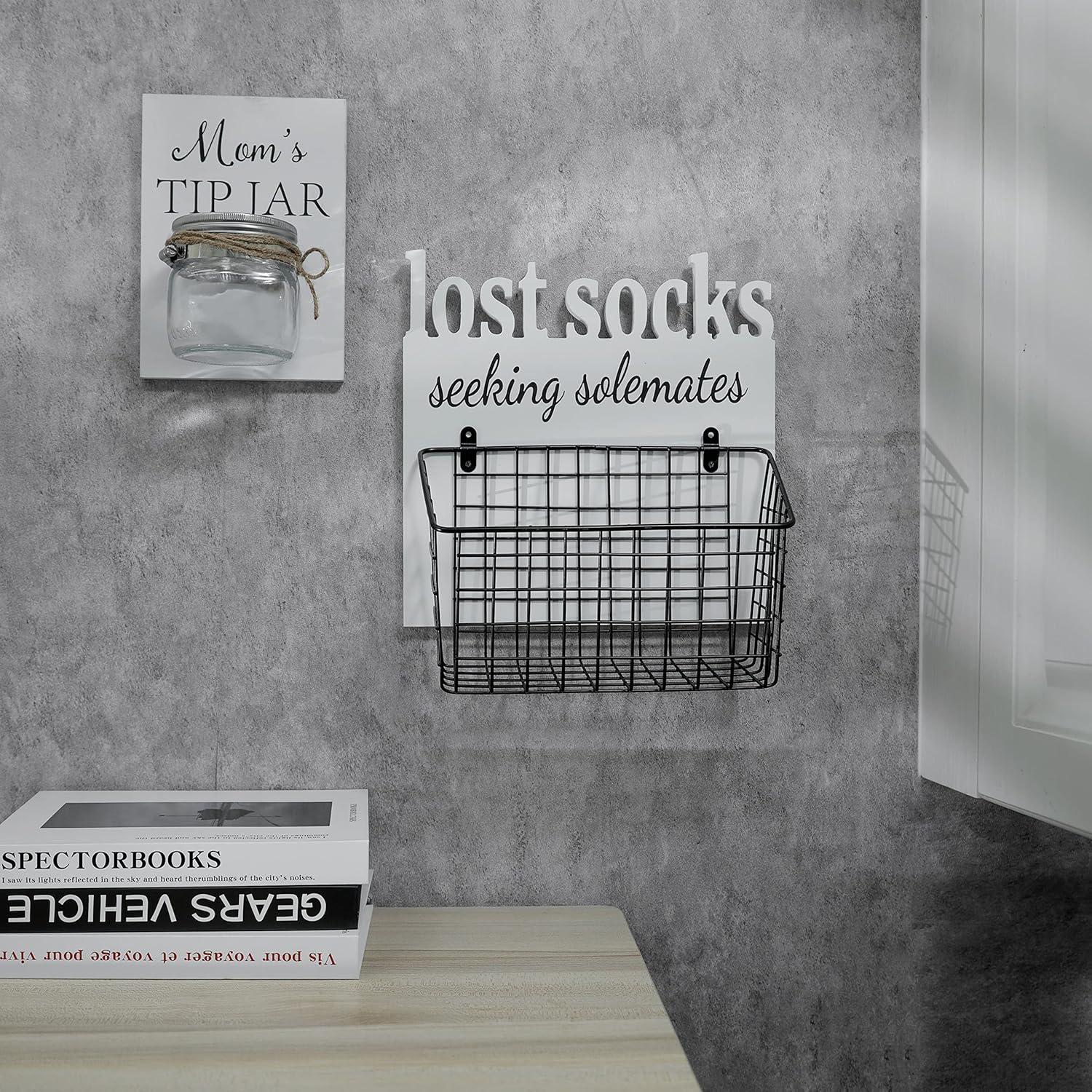 Cartel de Madera para Lavandería con Canasta y Tarro - Blanco