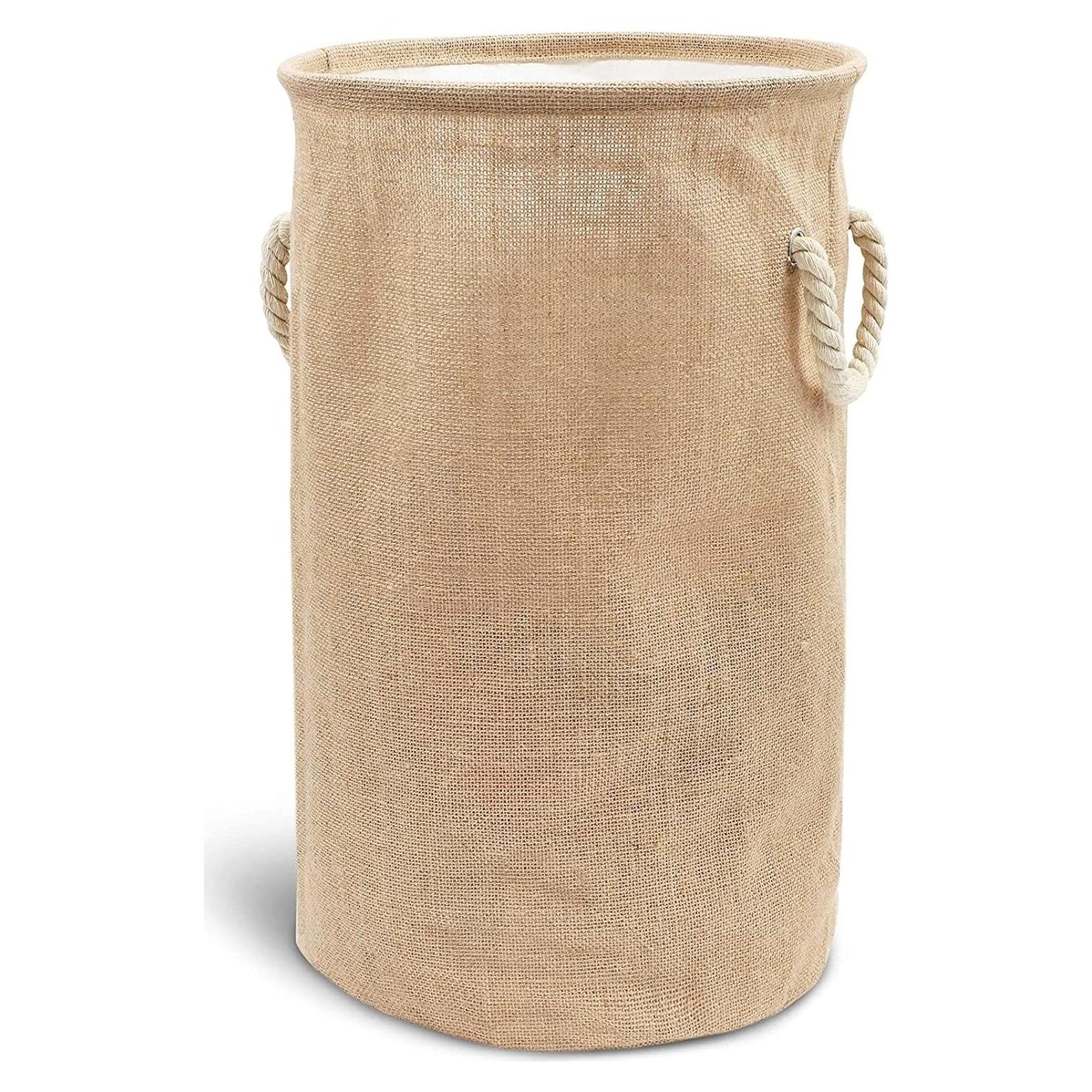 Cesta de Ropa Plegable Juvale 44L Redonda Beige con Cierre de Cuerda