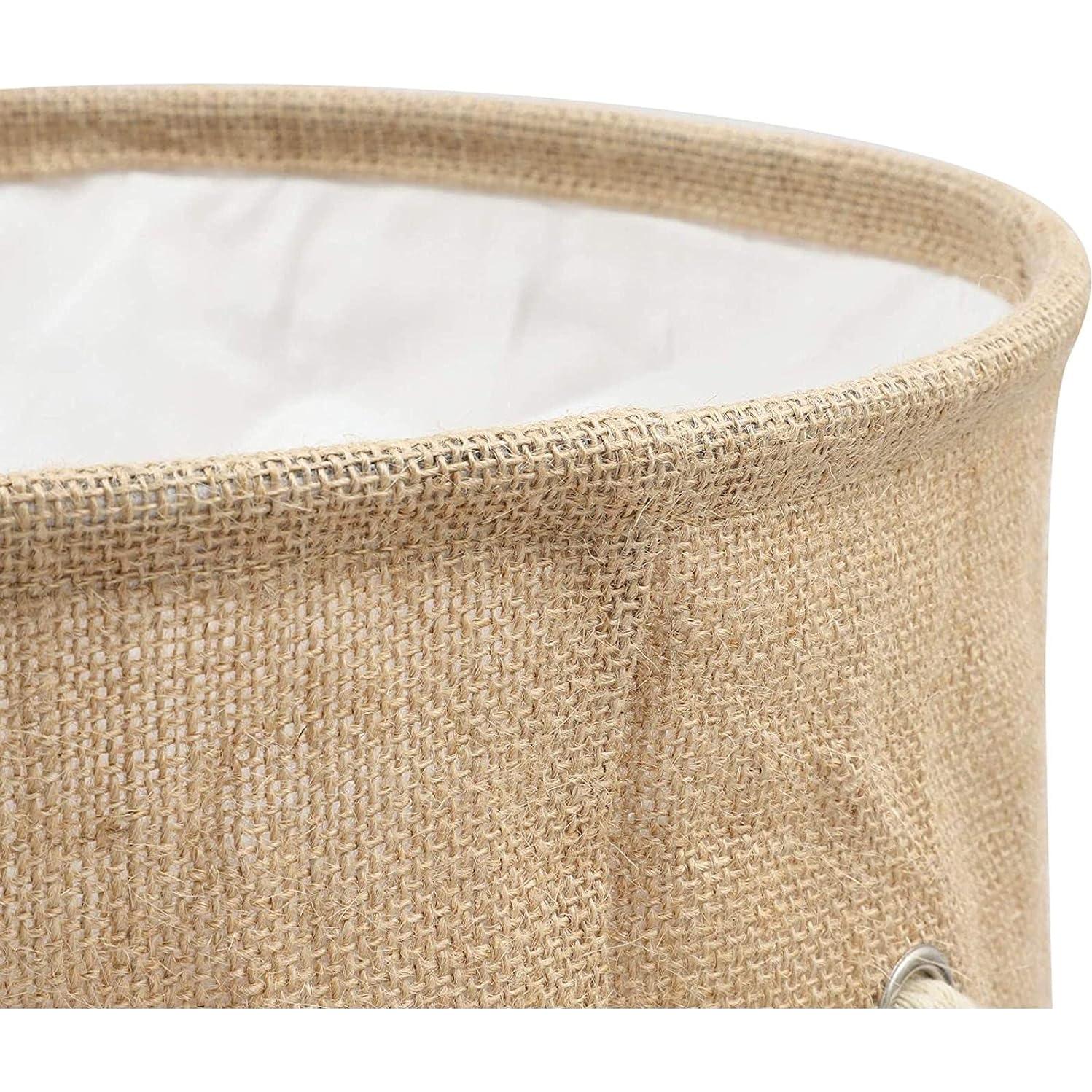 Cesta de Ropa Plegable Juvale 44L Redonda Beige con Cierre de Cuerda