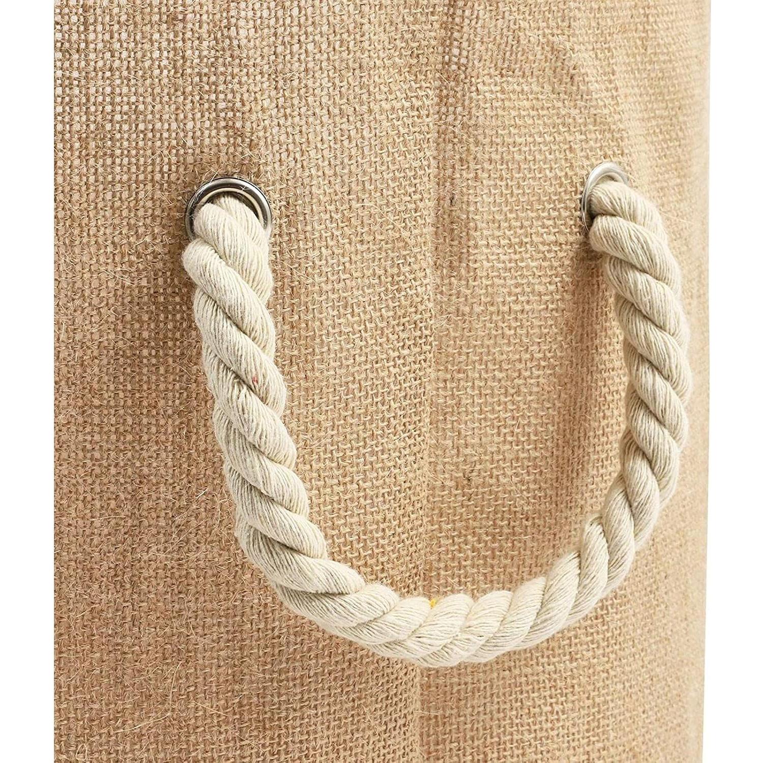 Cesta de Ropa Plegable Juvale 44L Redonda Beige con Cierre de Cuerda