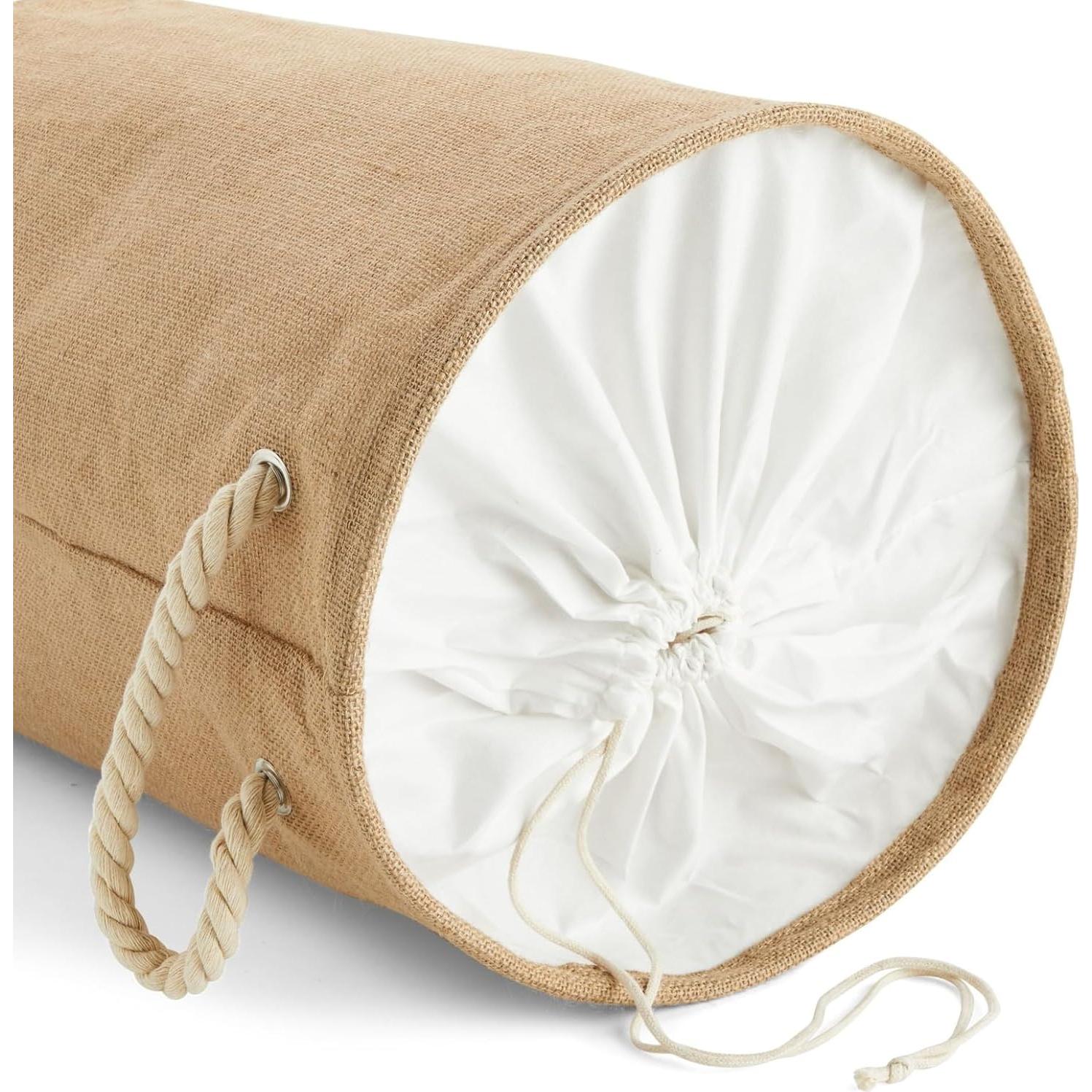 Cesta de Ropa Plegable Juvale 44L Redonda Beige con Cierre de Cuerda