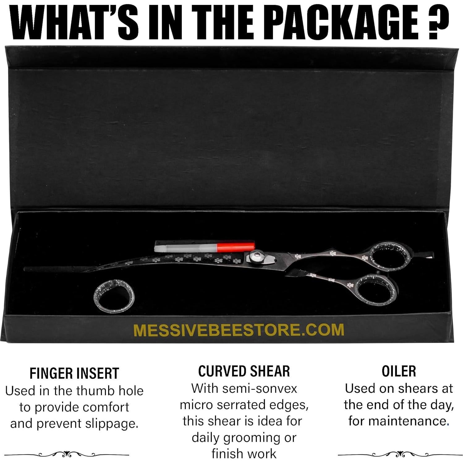 Tijera de Aseo para Mascotas Massive Bee 23 cm Curvada Negra