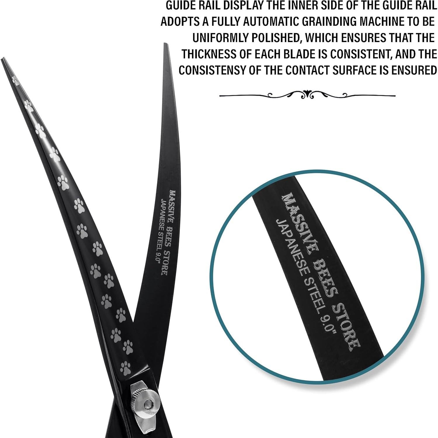 Tijera de Aseo para Mascotas Massive Bee 23 cm Curvada Negra