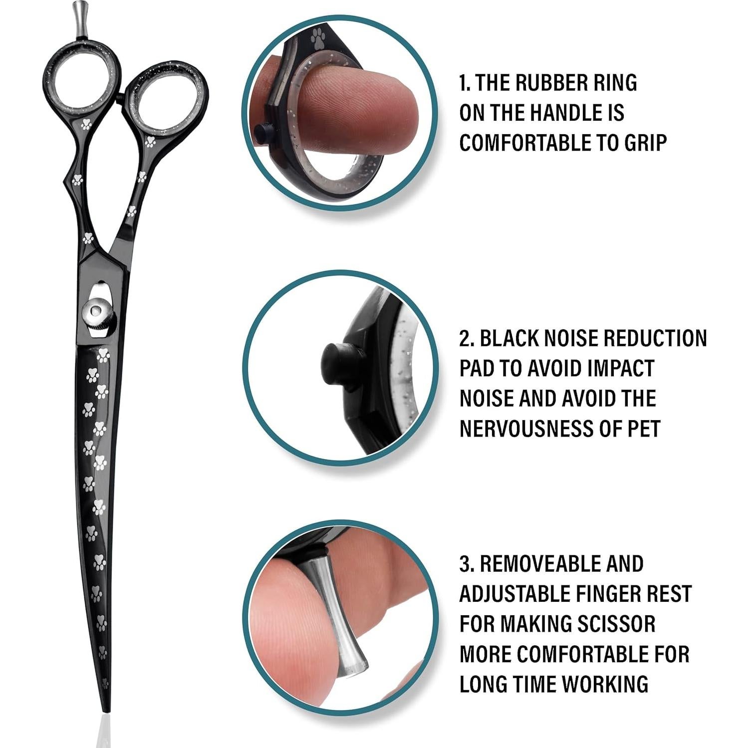 Tijera de Aseo para Mascotas Massive Bee 23 cm Curvada Negra