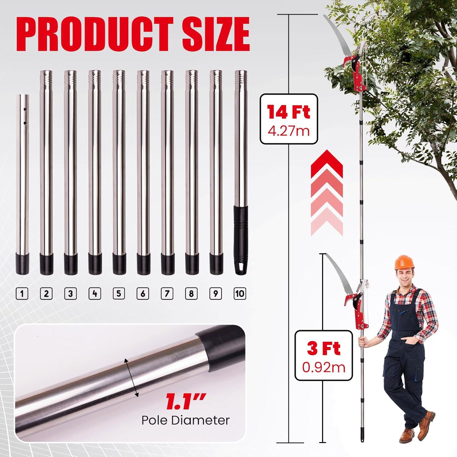 Podadora de Árboles Telescópica WodGod 3-14 pies con Guantes y Gafas