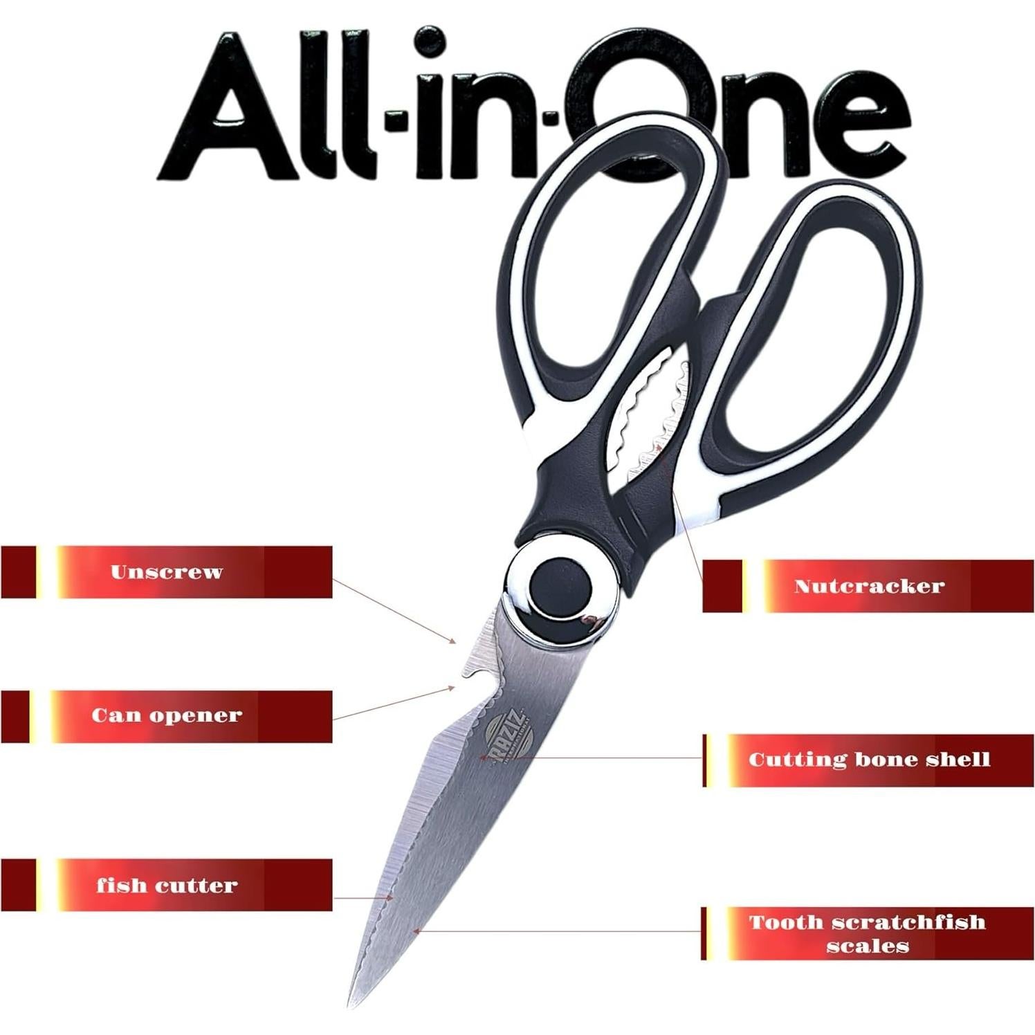 Tijeras de Cocina RAZIZ - Acero Inoxidable, Multifuncionales