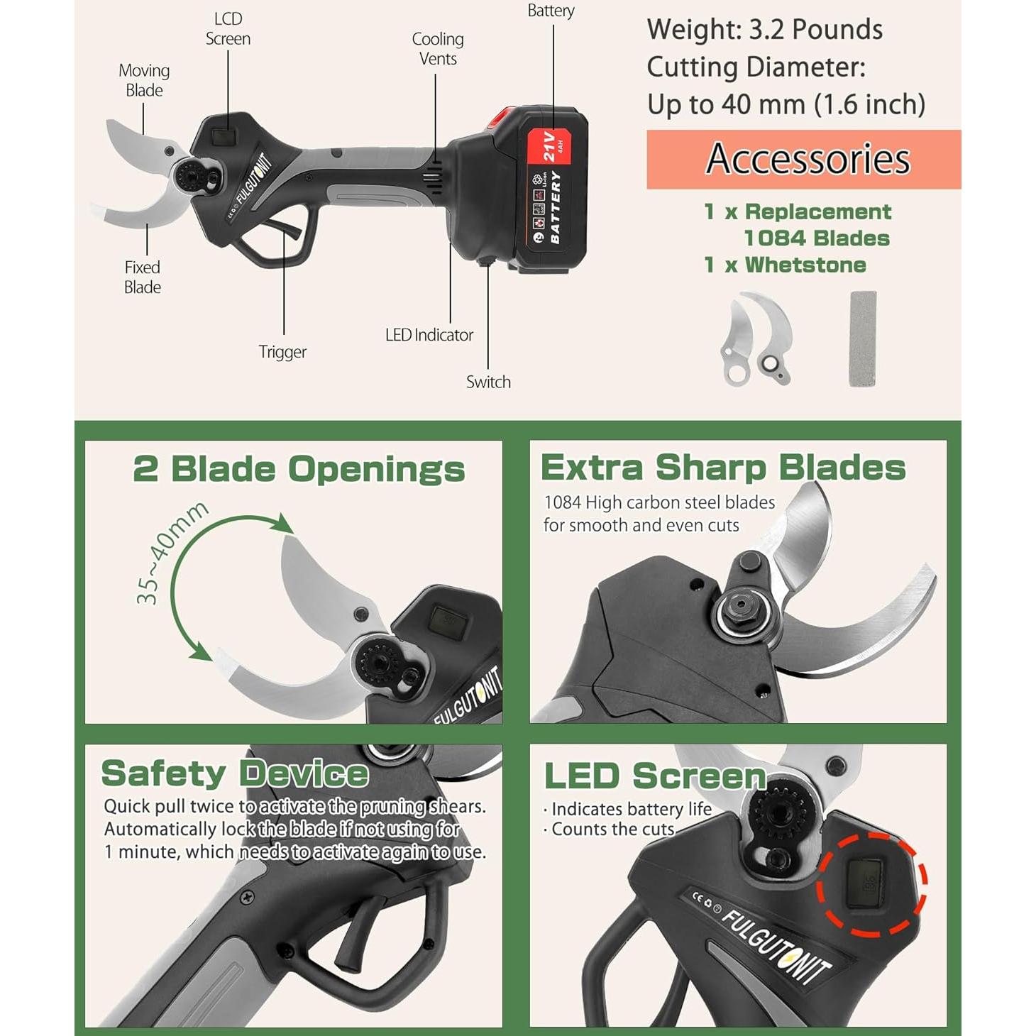 Kit de Podadora Eléctrica Fulgutonit con Motosierra y Baterías