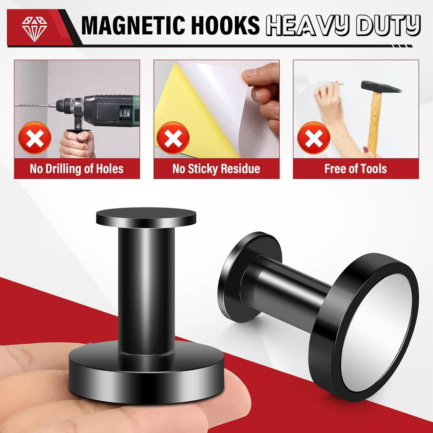 Ganchos Magnéticos TOP MAGNETS 3Pcs Soporte 68kg Negro