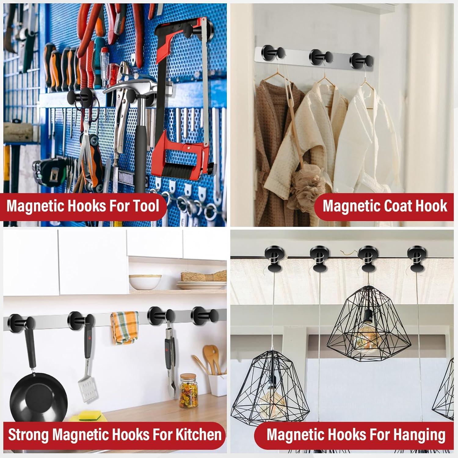 Ganchos Magnéticos TOP MAGNETS 3Pcs Soporte 68kg Negro