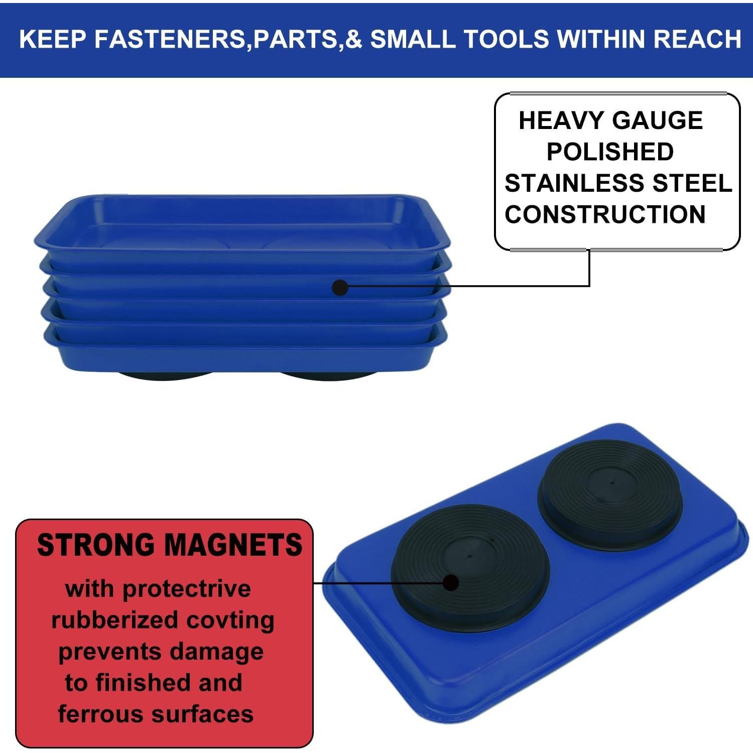 5 Bandejas Magnéticas Rectangulares Azules GENHAKON 24.4x14.2 cm