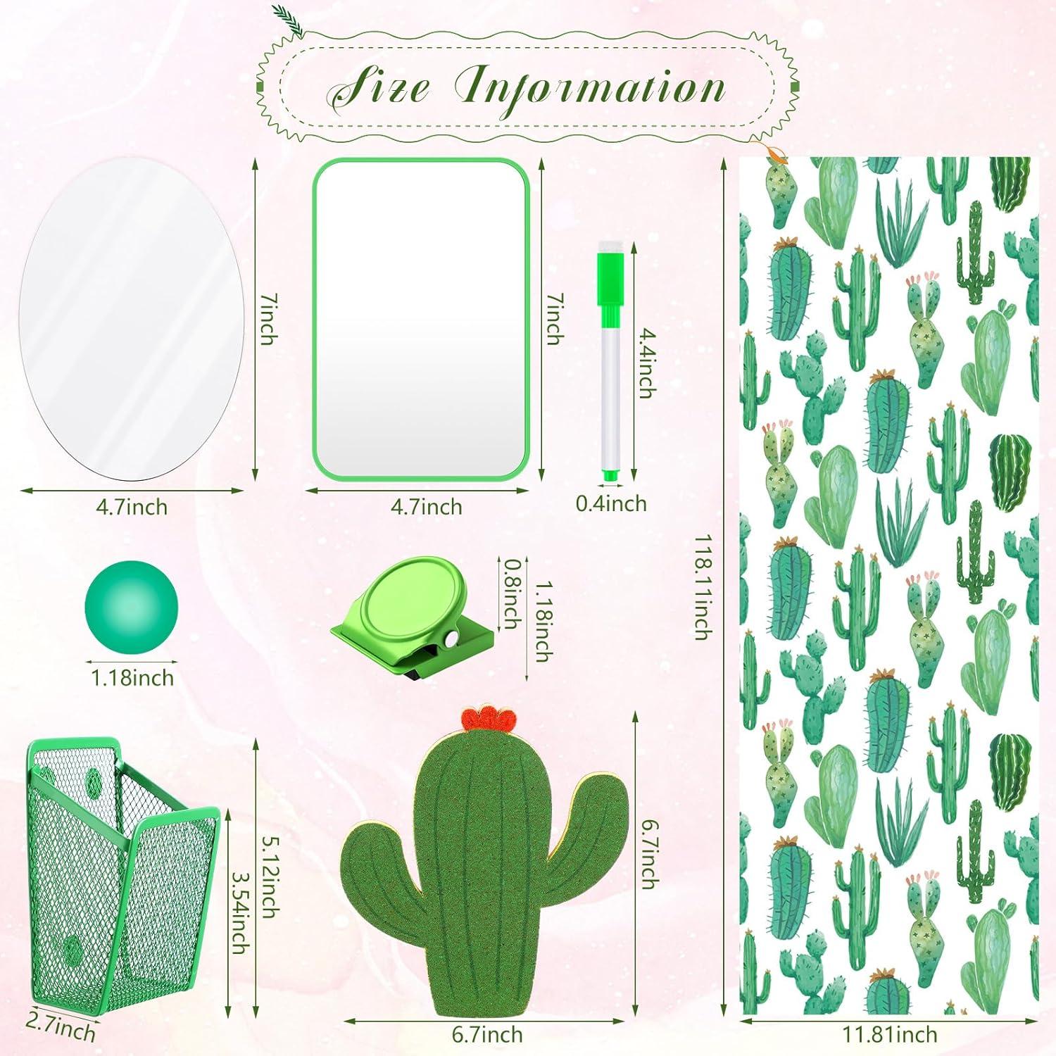 Harloon 15 Pcs Locker Decoration and Organizer Kit Locker Wallpaper Magnetic Pen Holder and Mirror Whiteboard Marker Cork Board with 3 Push Pins 3 Magnetic Clip 6 Magnets(Cactus)
