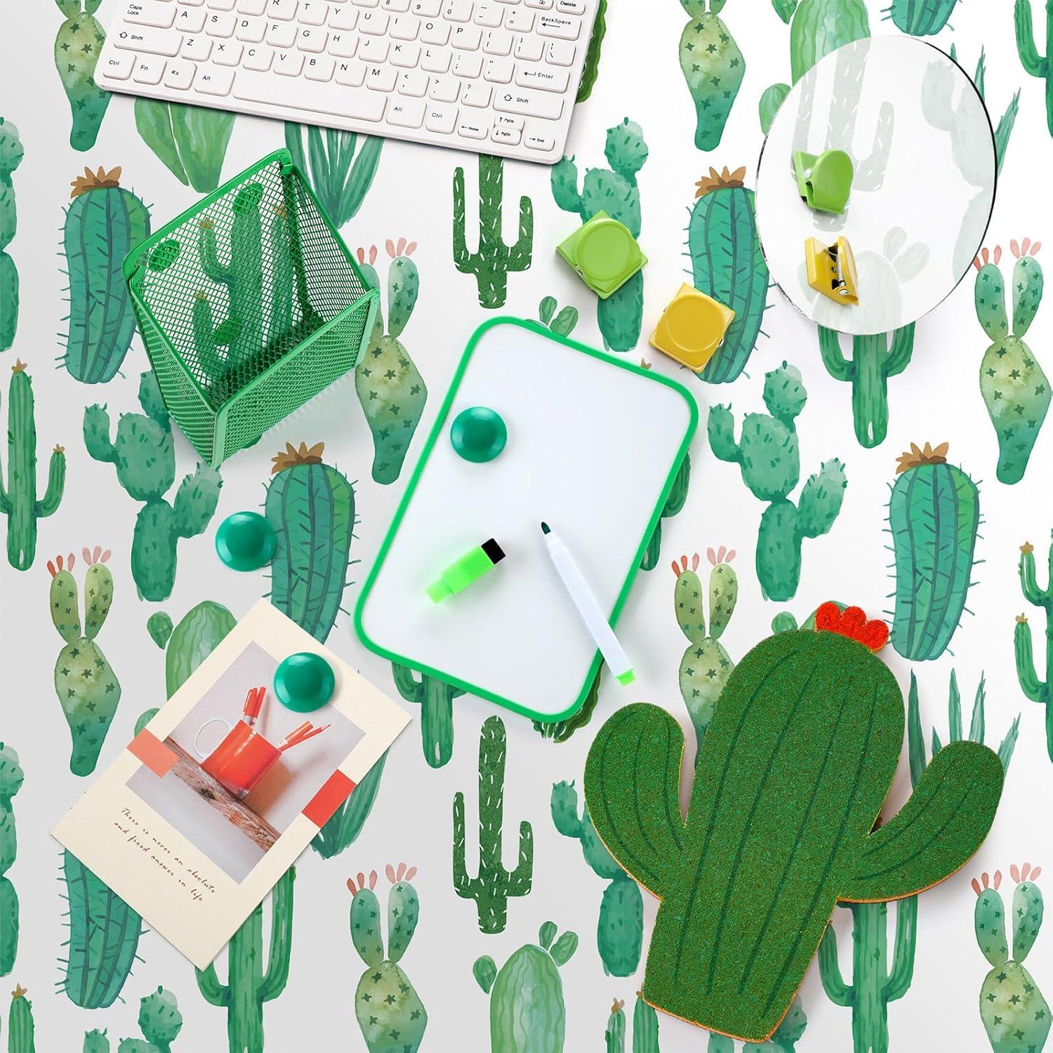 Harloon 15 Pcs Locker Decoration and Organizer Kit Locker Wallpaper Magnetic Pen Holder and Mirror Whiteboard Marker Cork Board with 3 Push Pins 3 Magnetic Clip 6 Magnets(Cactus)
