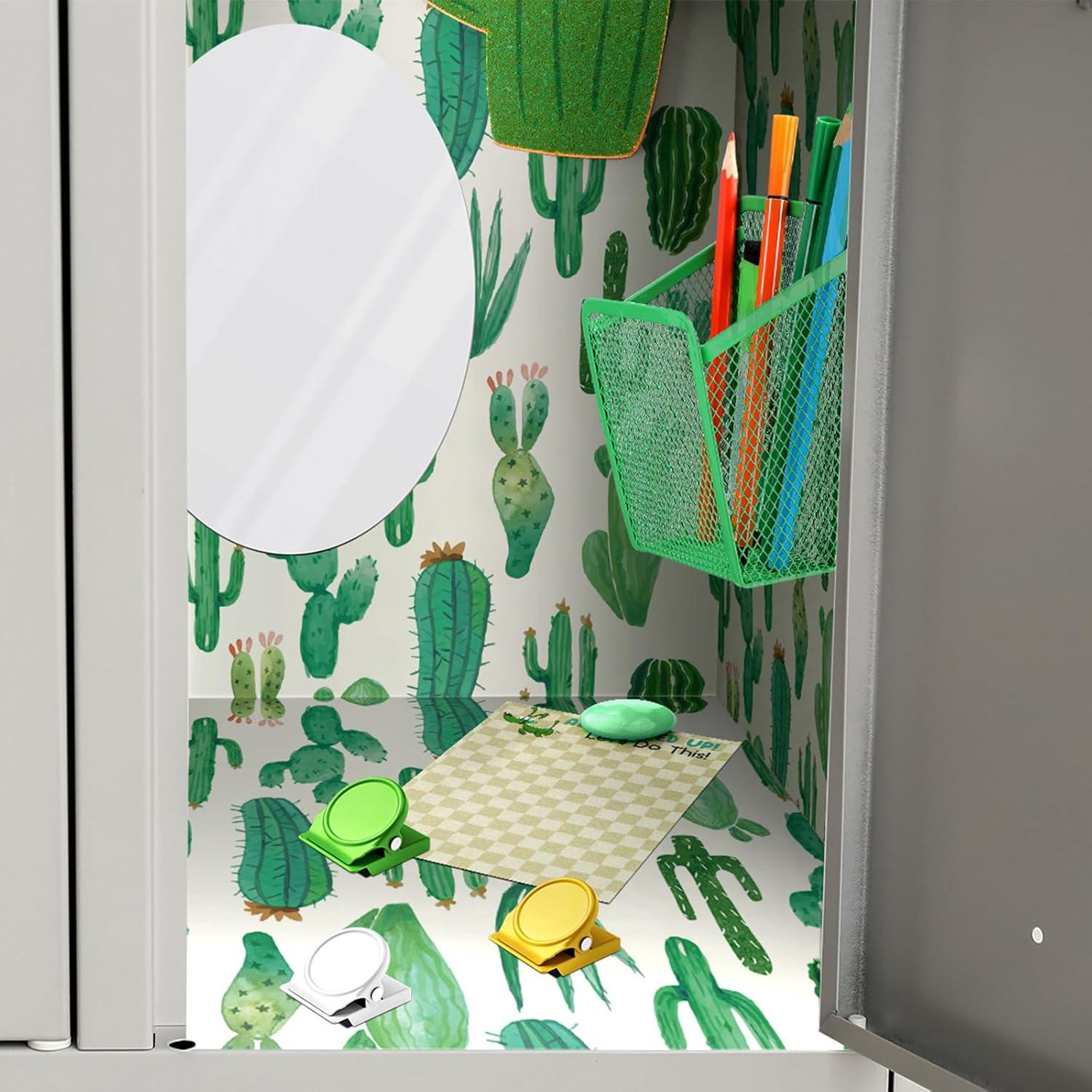 Harloon 15 Pcs Locker Decoration and Organizer Kit Locker Wallpaper Magnetic Pen Holder and Mirror Whiteboard Marker Cork Board with 3 Push Pins 3 Magnetic Clip 6 Magnets(Cactus)