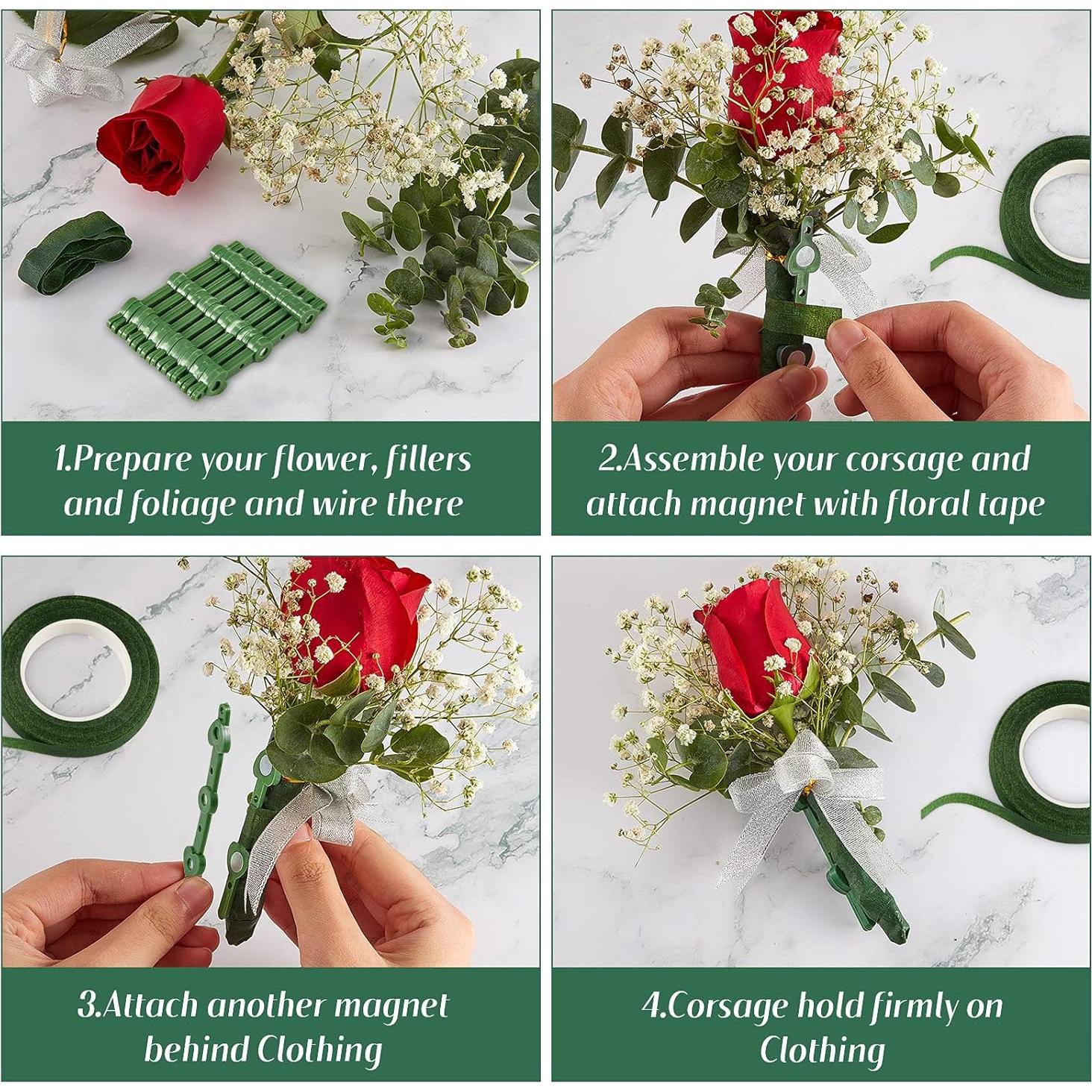 Waydress Imán para Boutonniere Floral Verde + Cinta 30 Yards