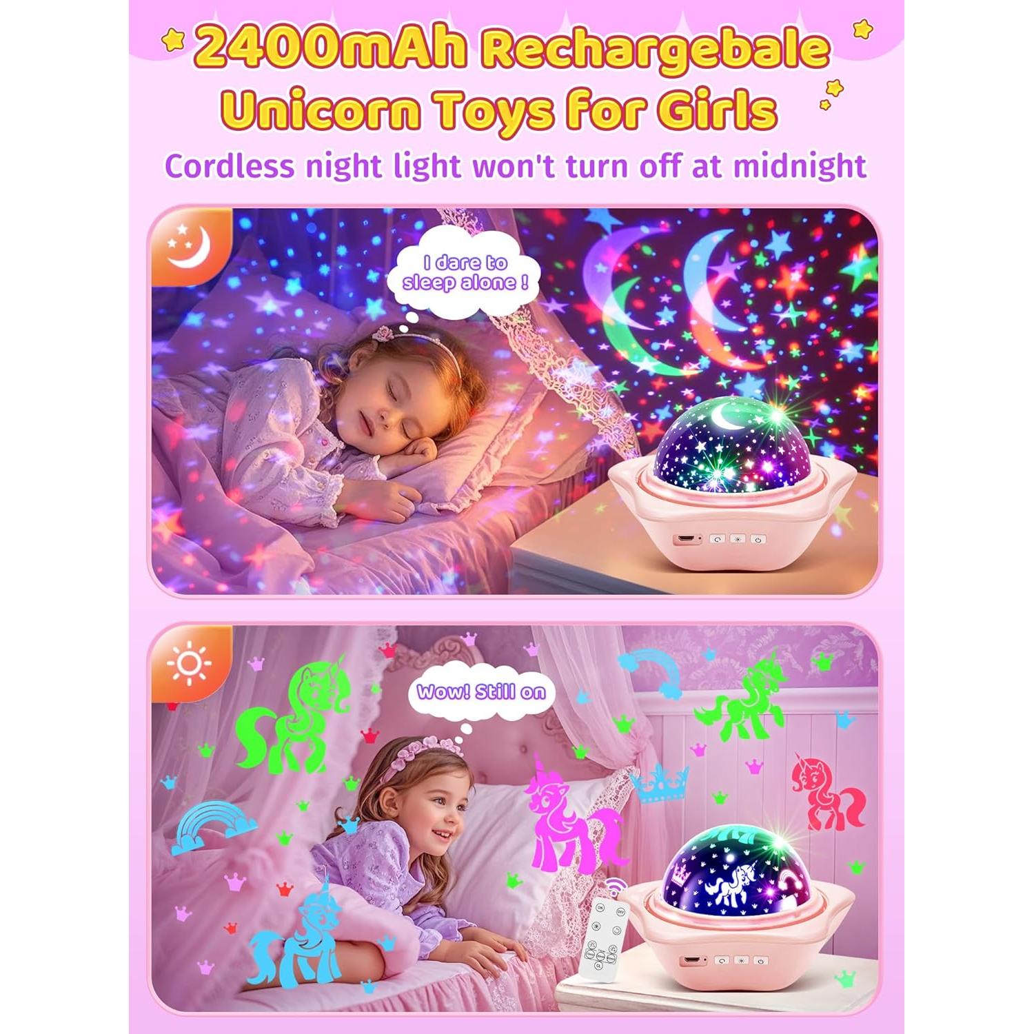 Luz Nocturna Unicornio PIKOY 360° Recargable Rosa 6 Películas