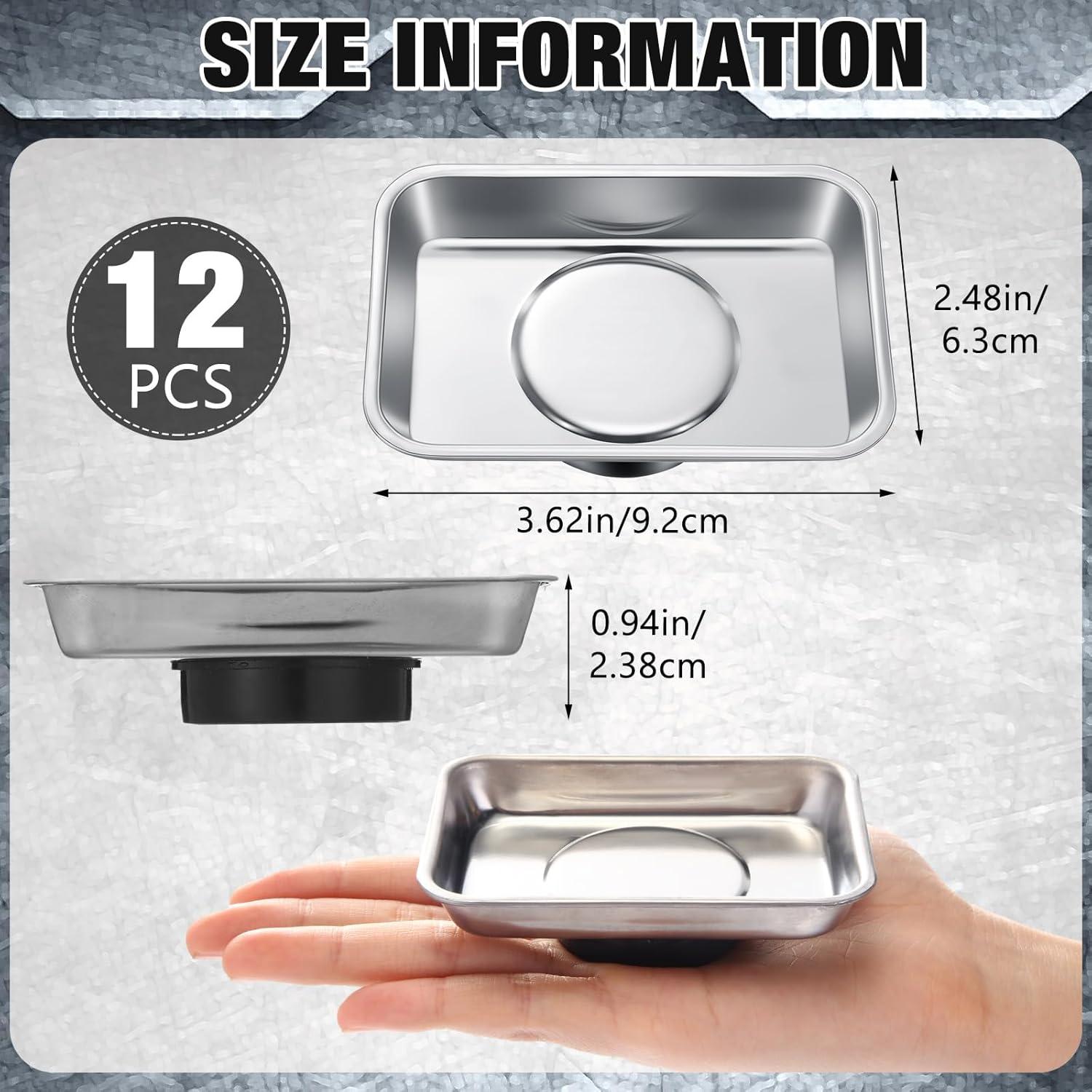 Juego de 12 Bandejas Magnéticas de Acero Inoxidable 9.19x6.40cm