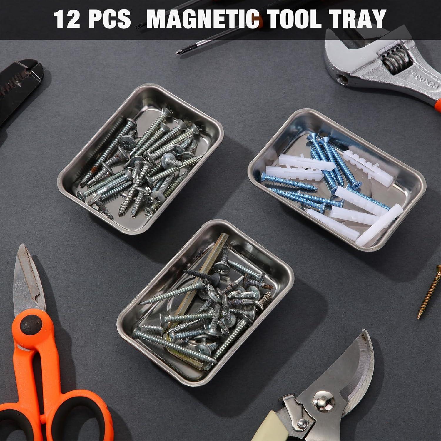 Juego de 12 Bandejas Magnéticas de Acero Inoxidable 9.19x6.40cm