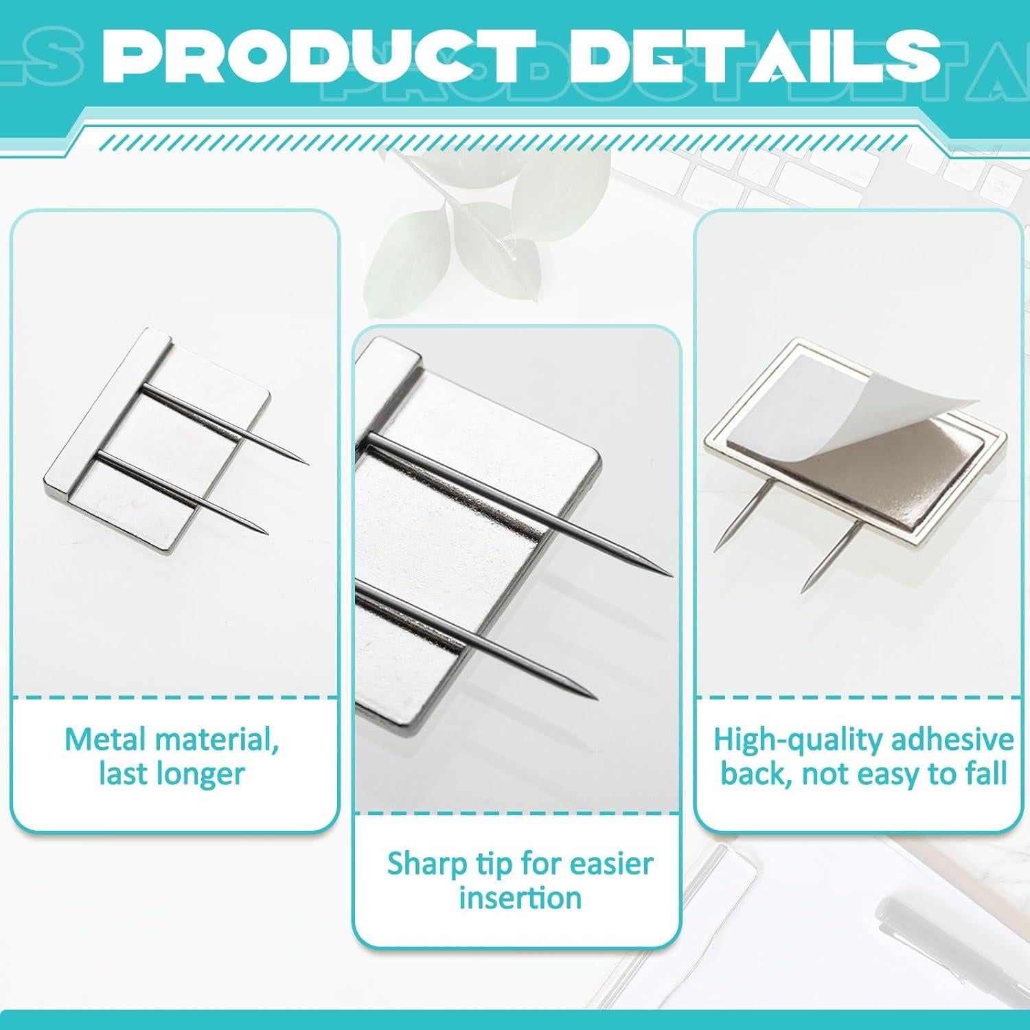 Alfileres de Cubículo Plateados Amylove - 10 Piezas 3.05x2.03cm