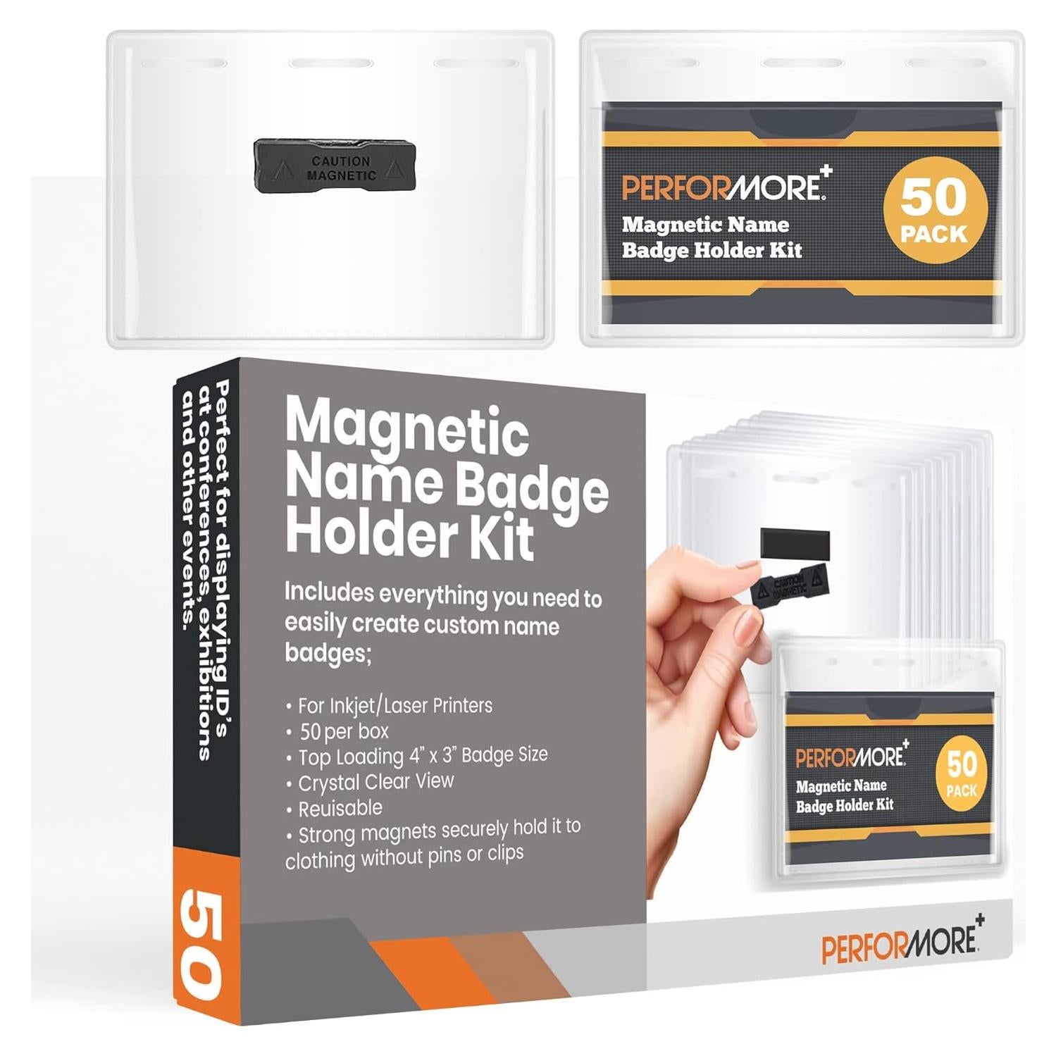 Kits de Sujetadores Magnéticos para Etiquetas de Nombre Performore - 50 Piezas 10.16x7.62 cm
