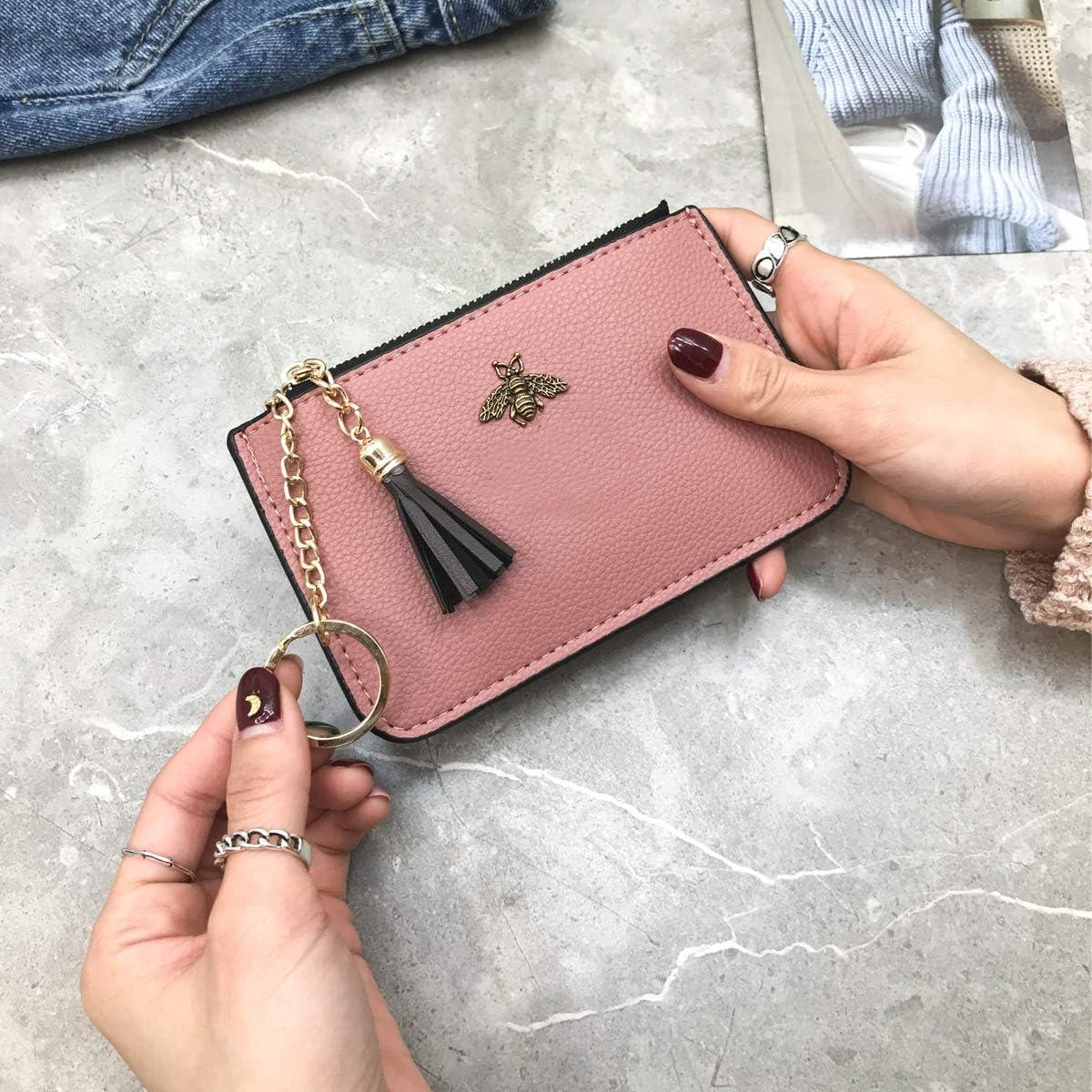 Monedero de cuero sintético AnnabelZ rosa con llavero y borlas