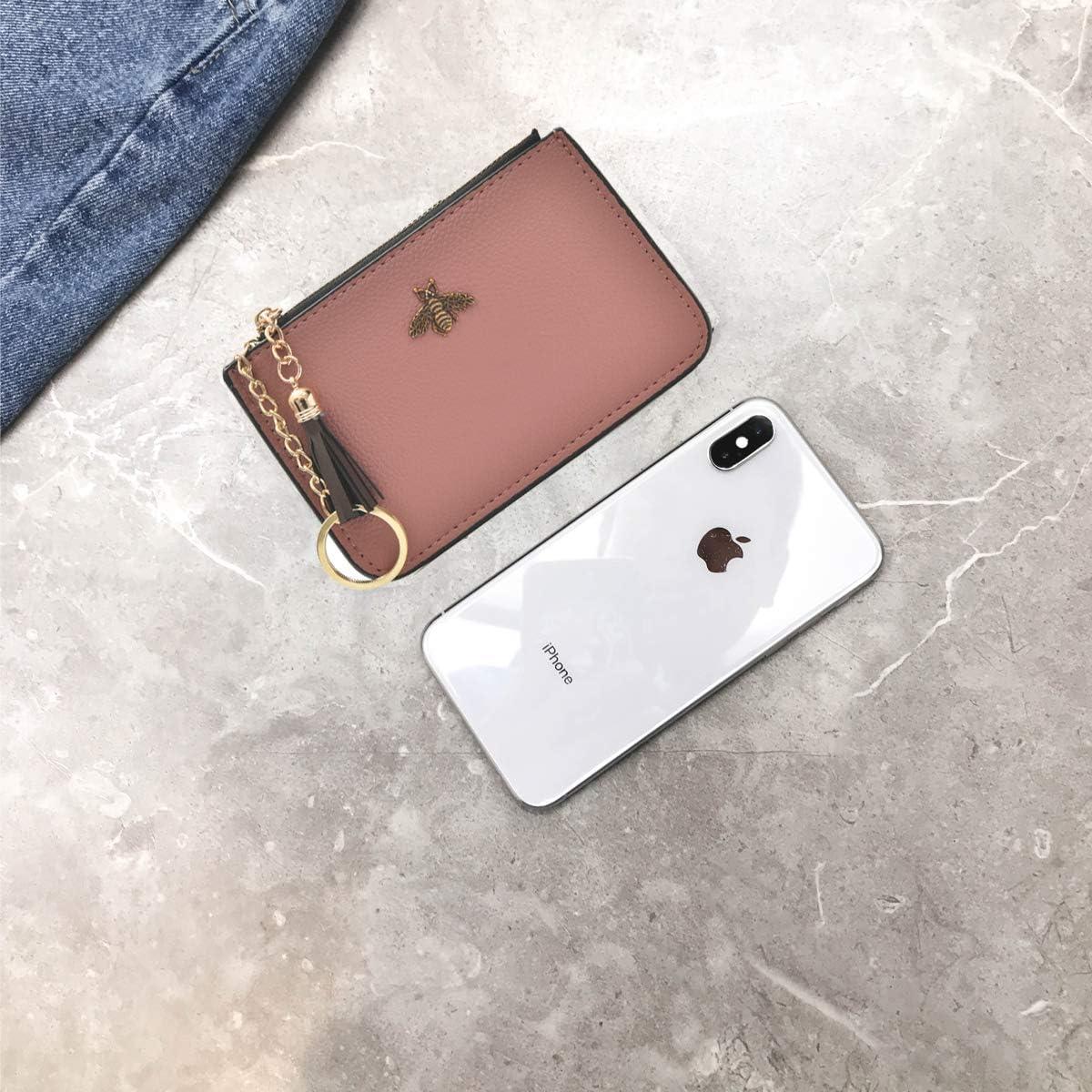 Monedero de cuero sintético AnnabelZ rosa con llavero y borlas