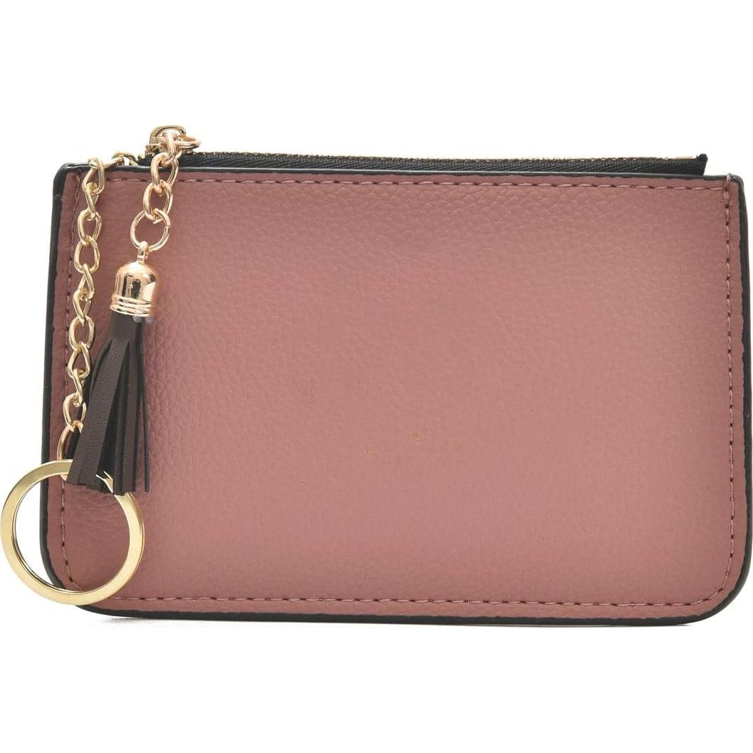 Monedero de cuero sintético AnnabelZ rosa con llavero y borlas