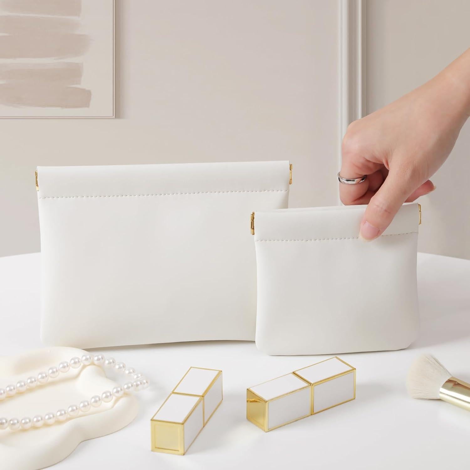 Paquete de 2 Bolsas de Maquillaje MEIBOOCH - Cuero de Superfibra