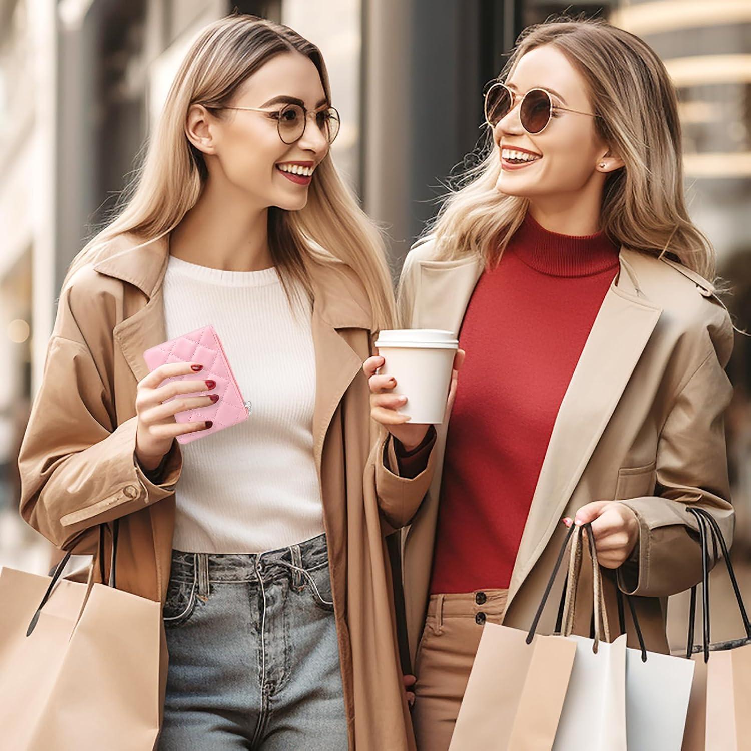 Monedero Rosa PU con Cremallera y Llavero para Mujeres