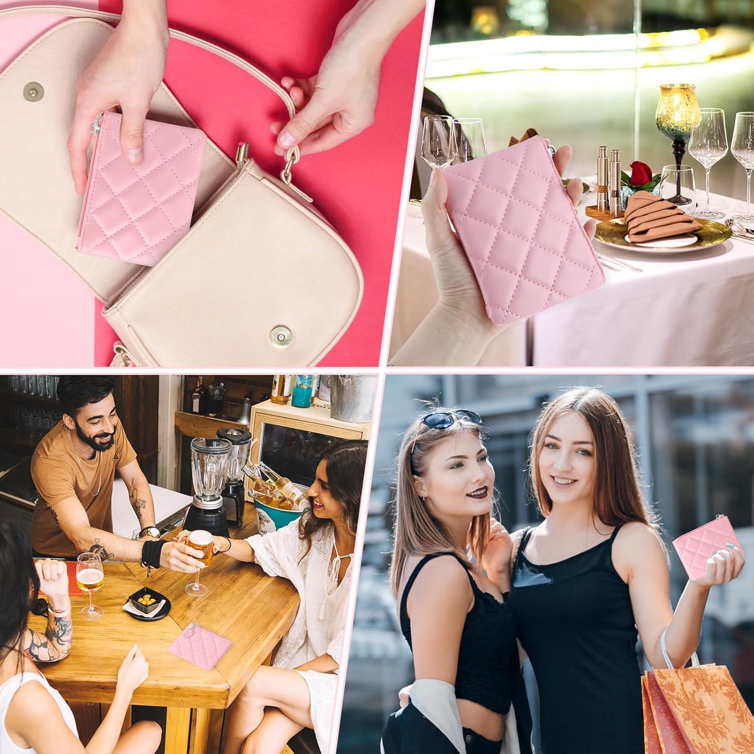 Monedero Rosa PU con Cremallera y Llavero para Mujeres