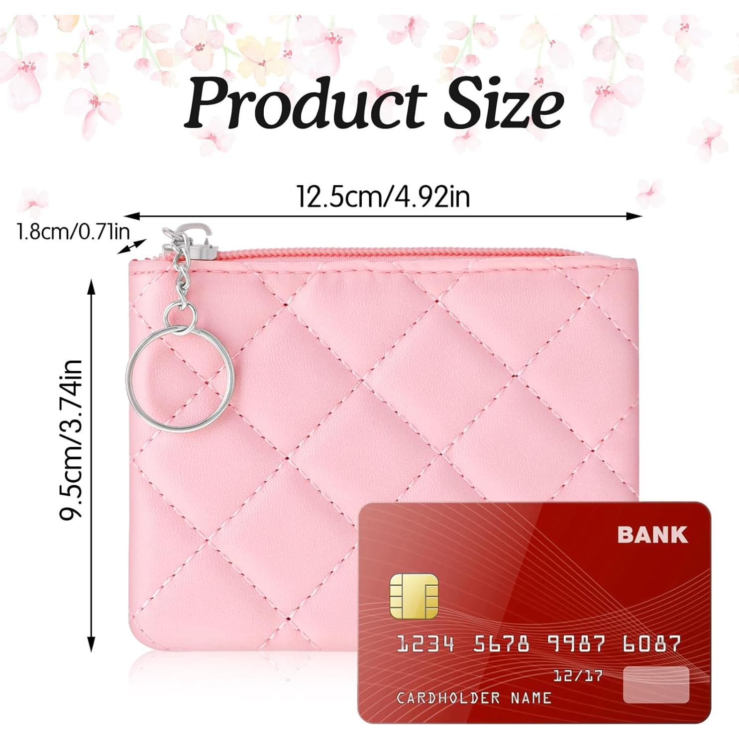 Monedero Rosa PU con Cremallera y Llavero para Mujeres