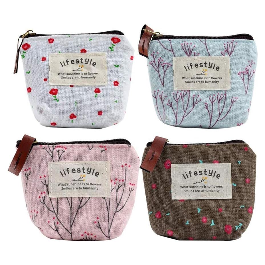 Conjunto 4 Monederos Lona Floral Tustao - Compactos y Coloridos
