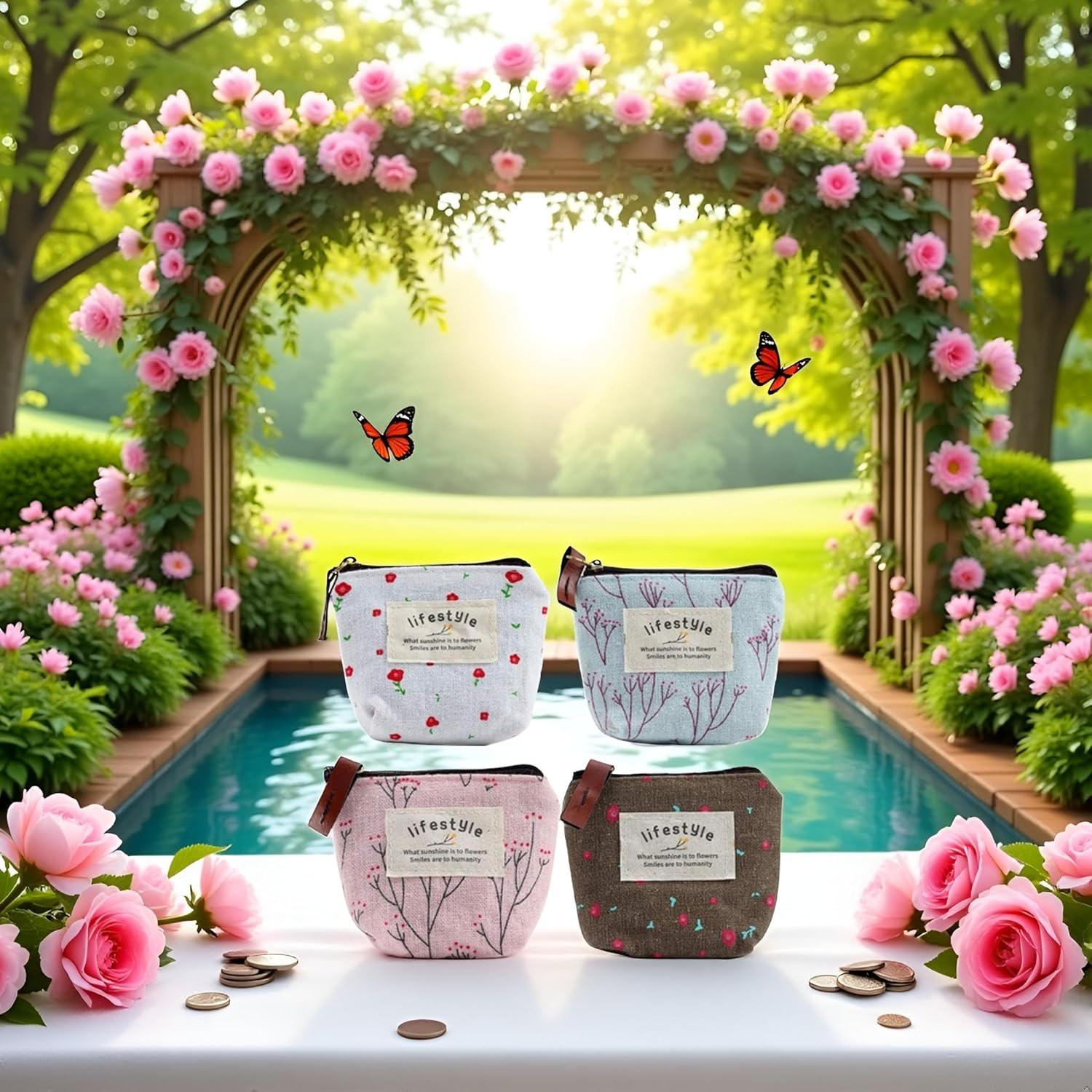 Conjunto 4 Monederos Lona Floral Tustao - Compactos y Coloridos