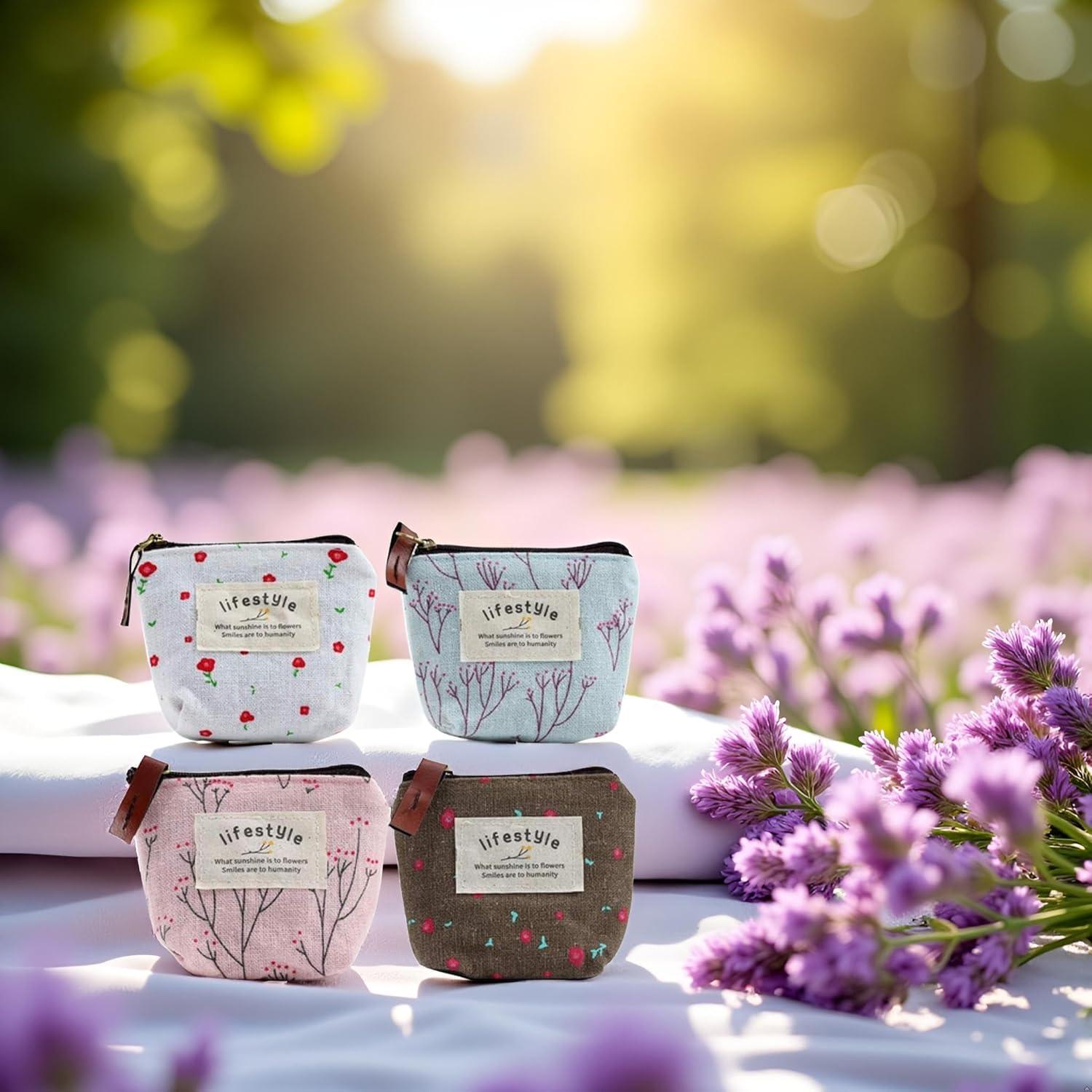 Conjunto 4 Monederos Lona Floral Tustao - Compactos y Coloridos