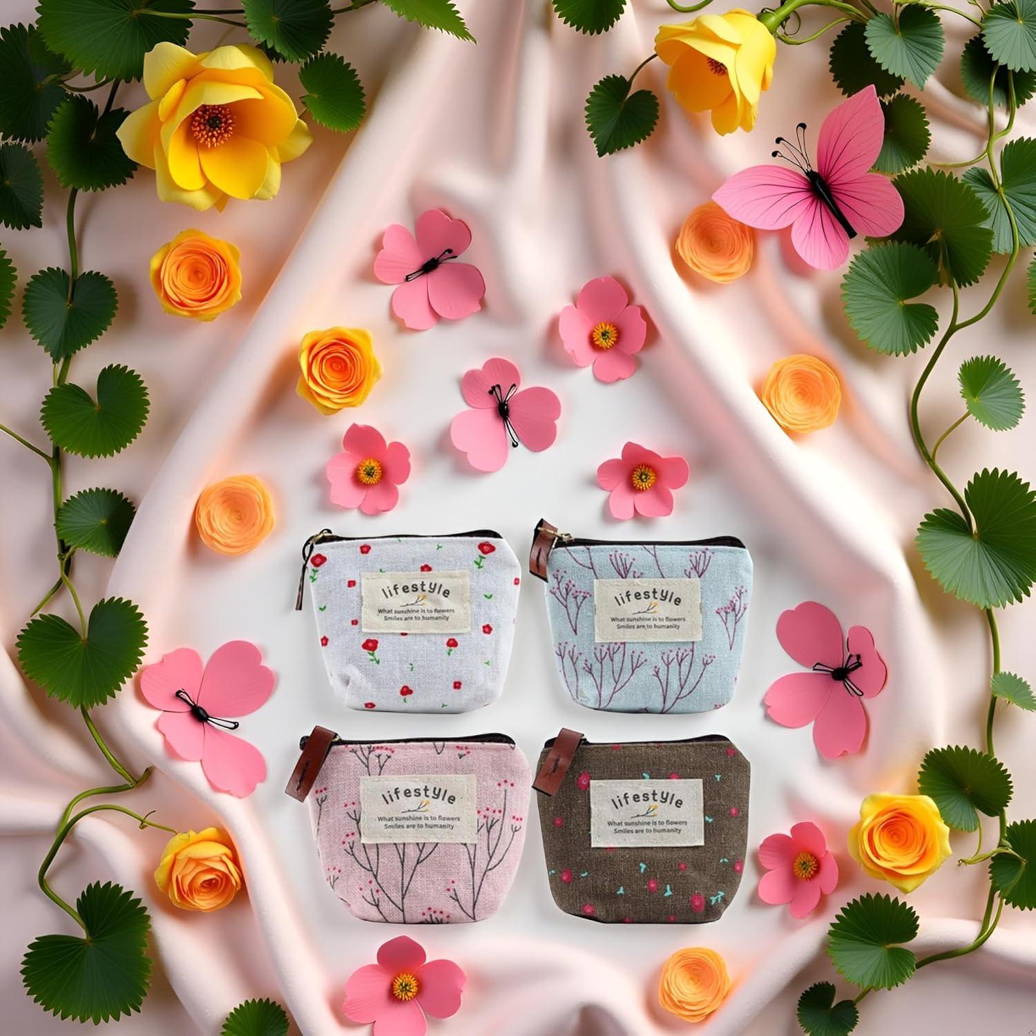 Conjunto 4 Monederos Lona Floral Tustao - Compactos y Coloridos