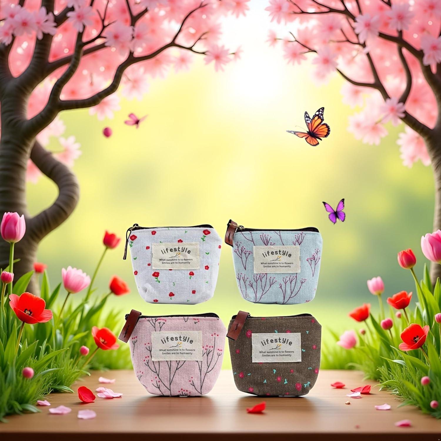 Conjunto 4 Monederos Lona Floral Tustao - Compactos y Coloridos