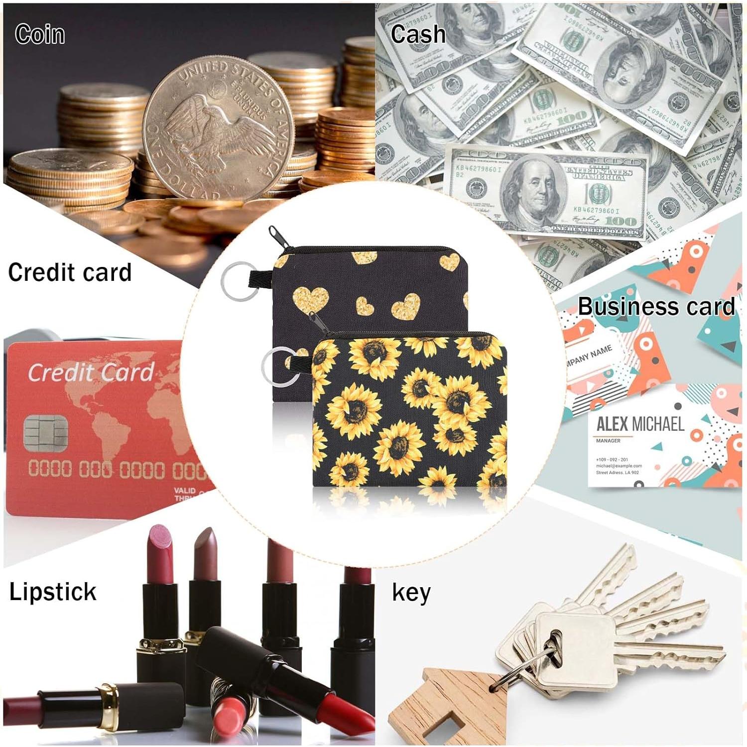 Monedero de Tela KALIONE 2 Pcs Girasol y Corazón Negro