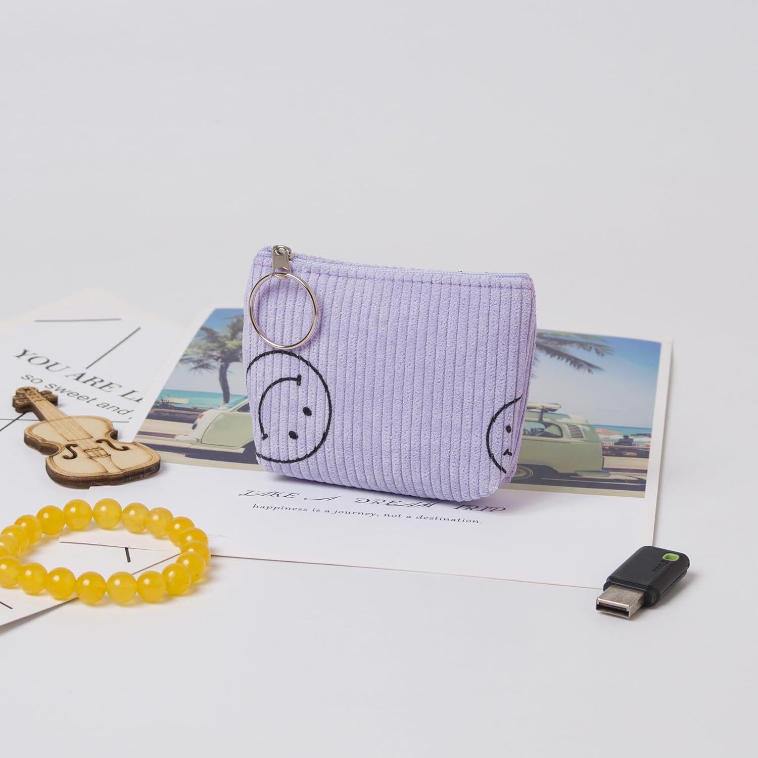 Monedero de Pana Azul para Mujeres - Bolsa de Cambio Compacta