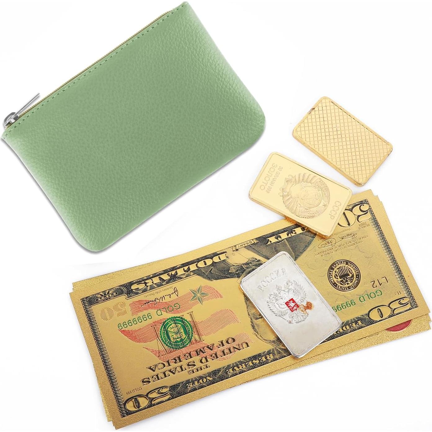 Monedero portátil Simmaro de cuero vegano verde 12x9cm