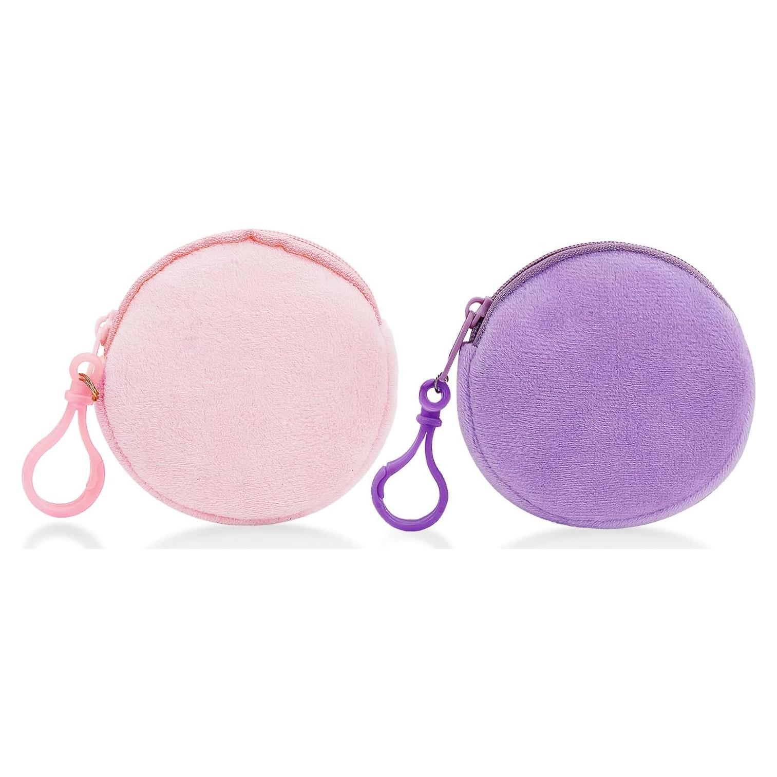 Monedero Redondo de Peluche Suave AdiStylinno - 2 Pcs Rosa y Morado