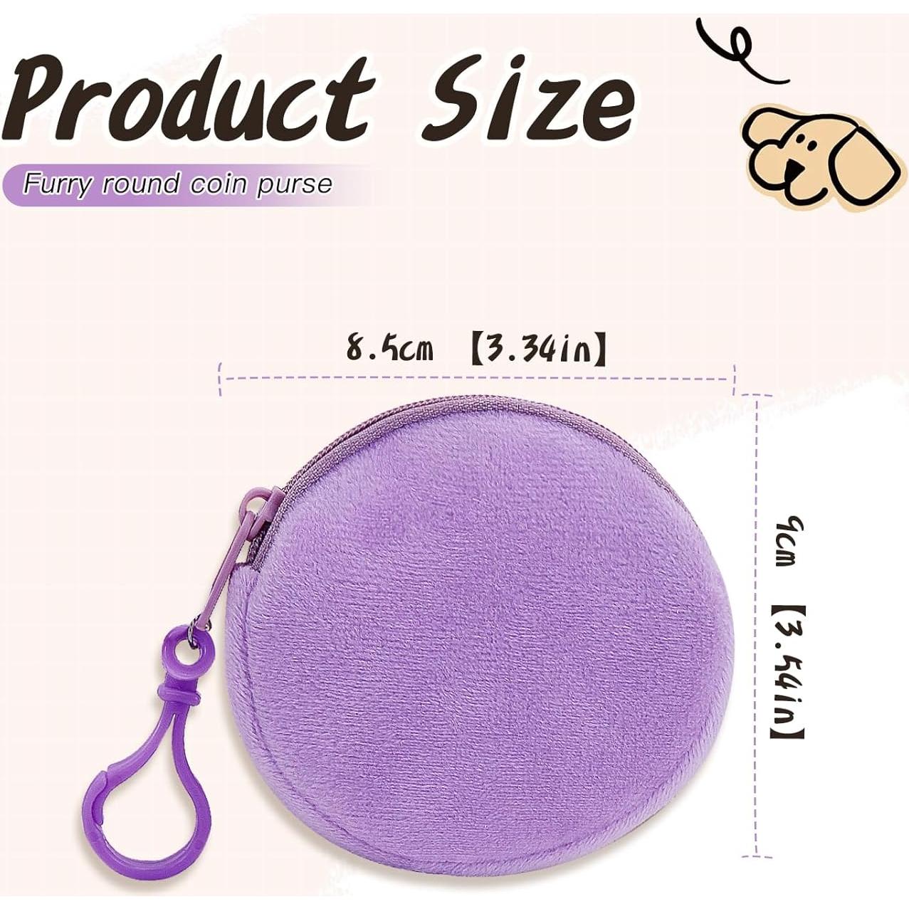 Monedero Redondo de Peluche Suave AdiStylinno - 2 Pcs Rosa y Morado