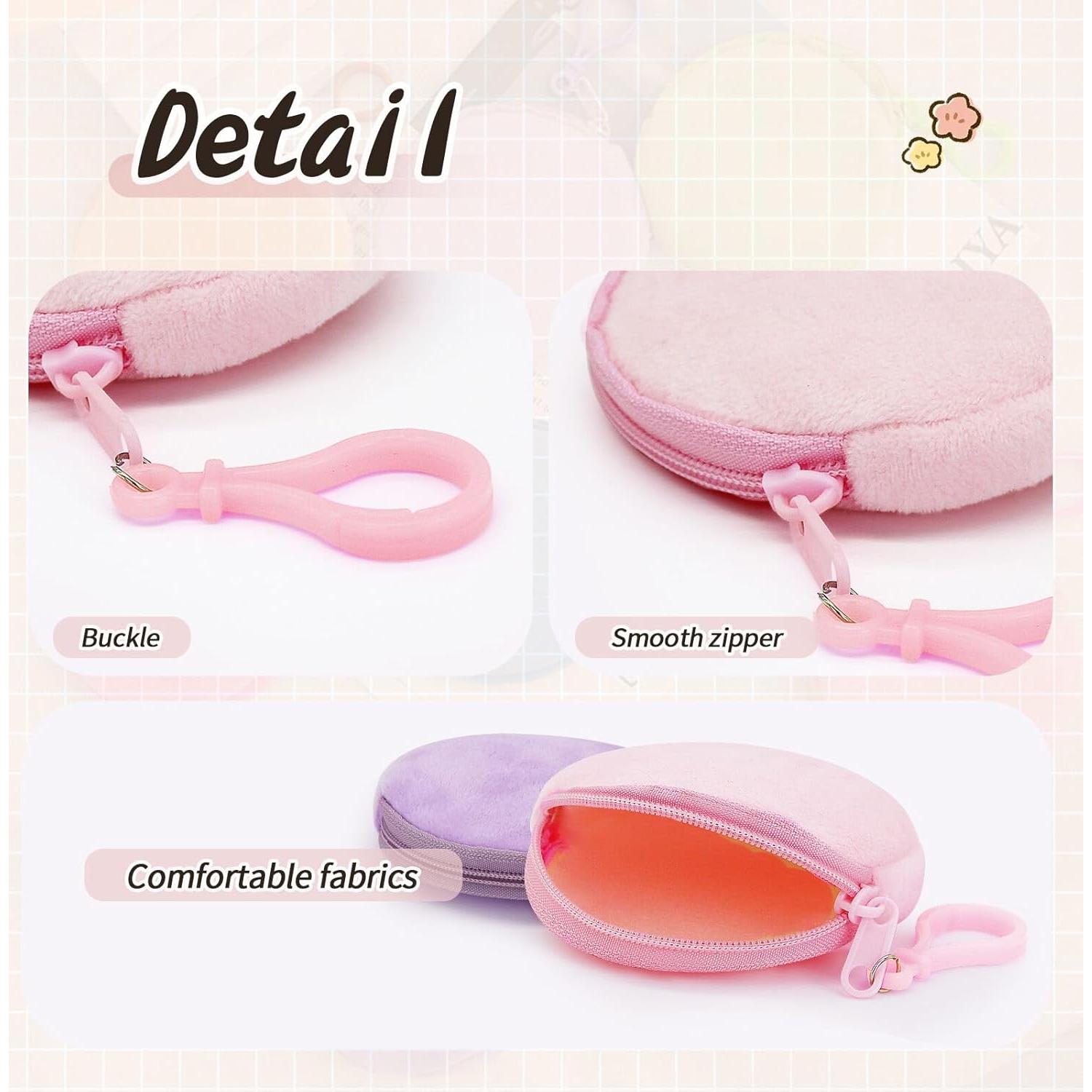 Monedero Redondo de Peluche Suave AdiStylinno - 2 Pcs Rosa y Morado