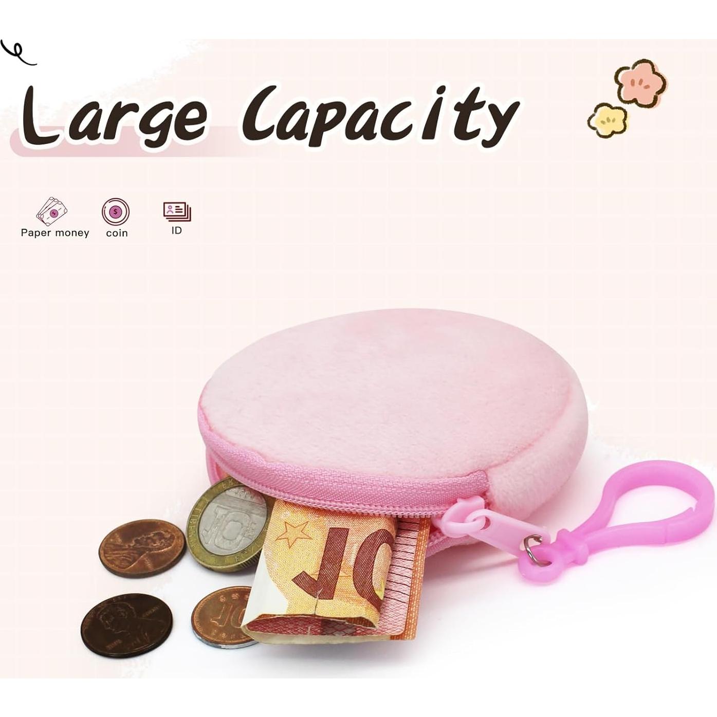 Monedero Redondo de Peluche Suave AdiStylinno - 2 Pcs Rosa y Morado