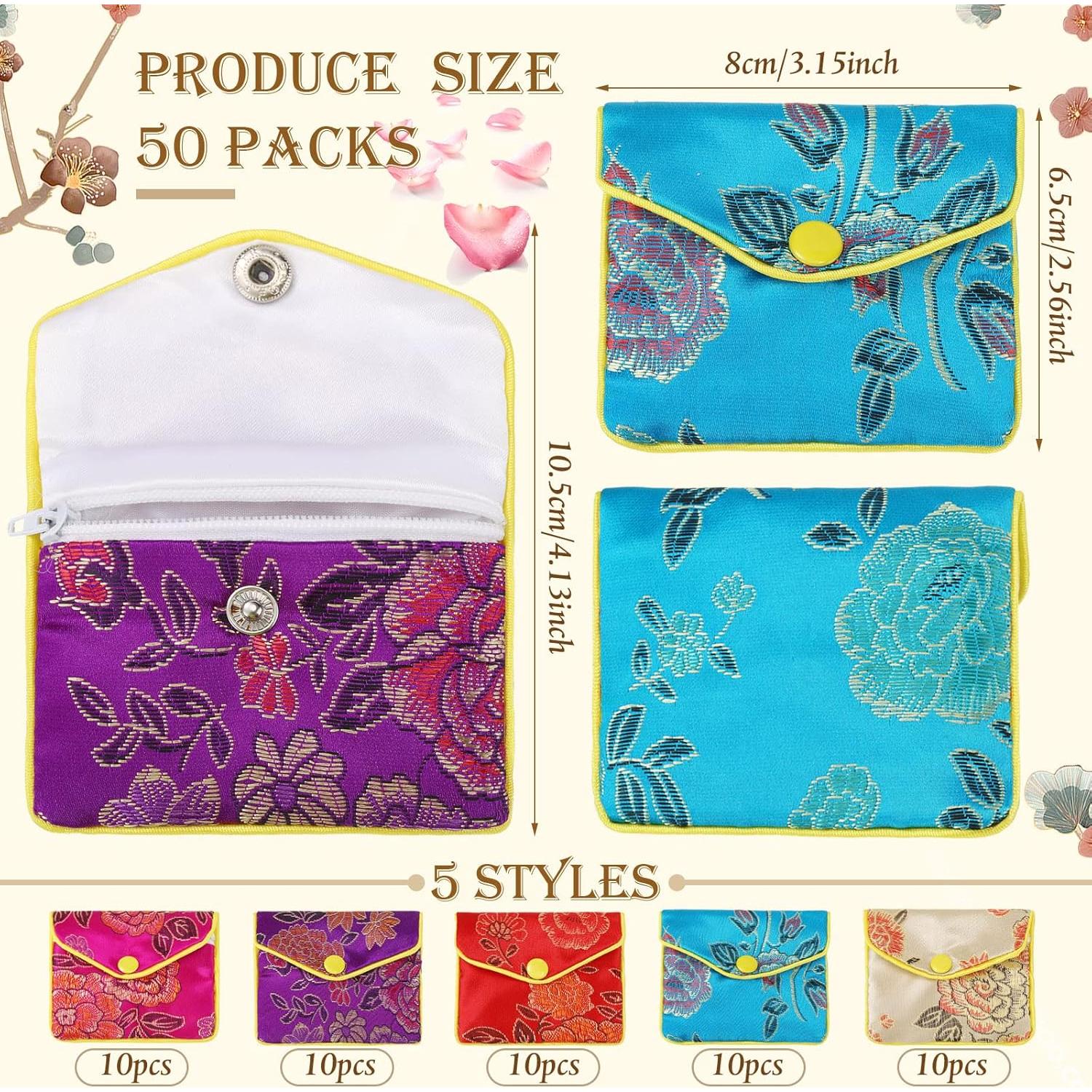 50 Bolsas de Regalo de Seda para Joyería Zhengmy 6.5x8 cm
