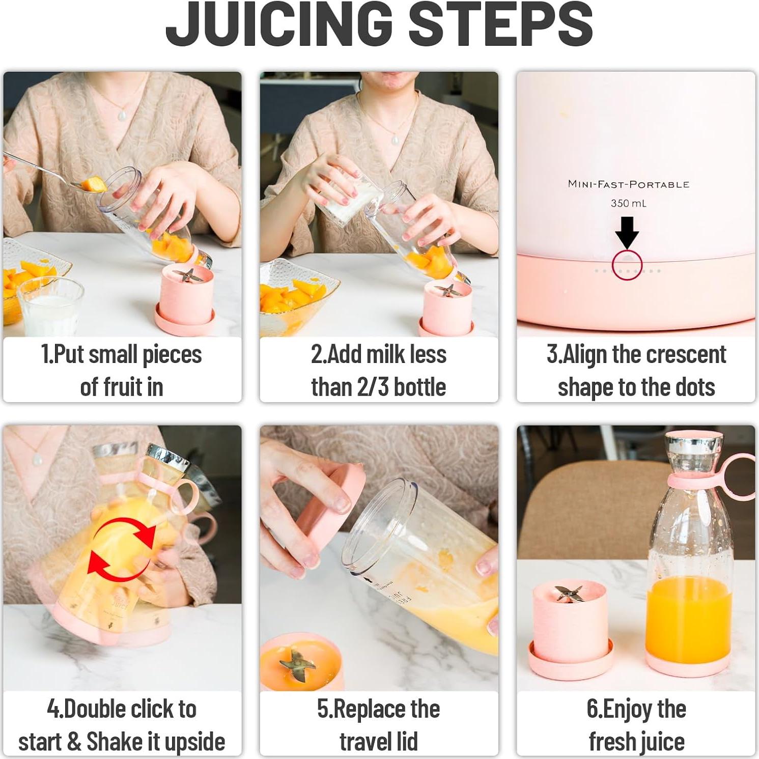 Licuadora Portátil OTPEIR 350 ml Rosa con Cuchillas Inox