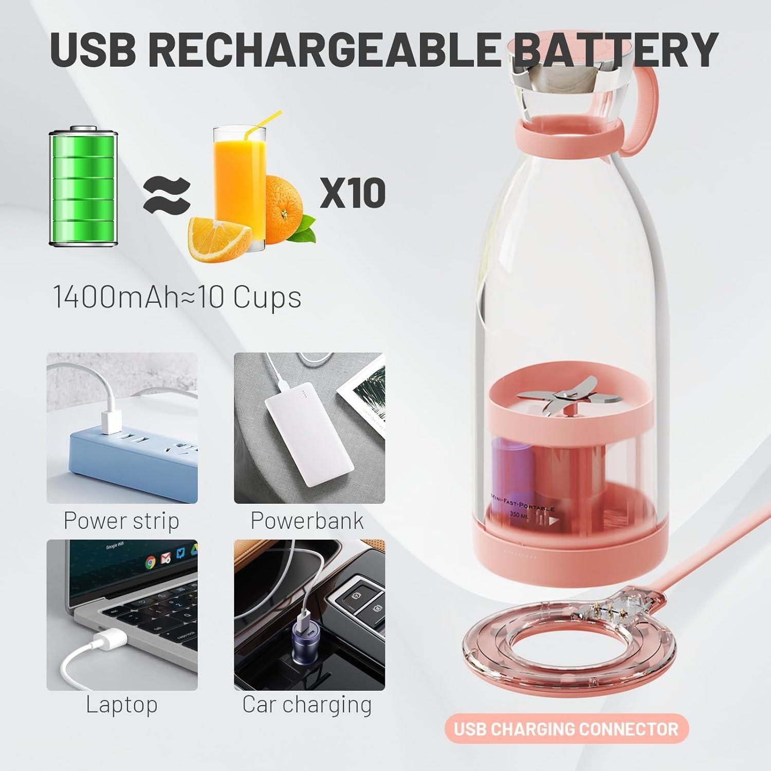 Licuadora Portátil OTPEIR 350 ml Rosa con Cuchillas Inox