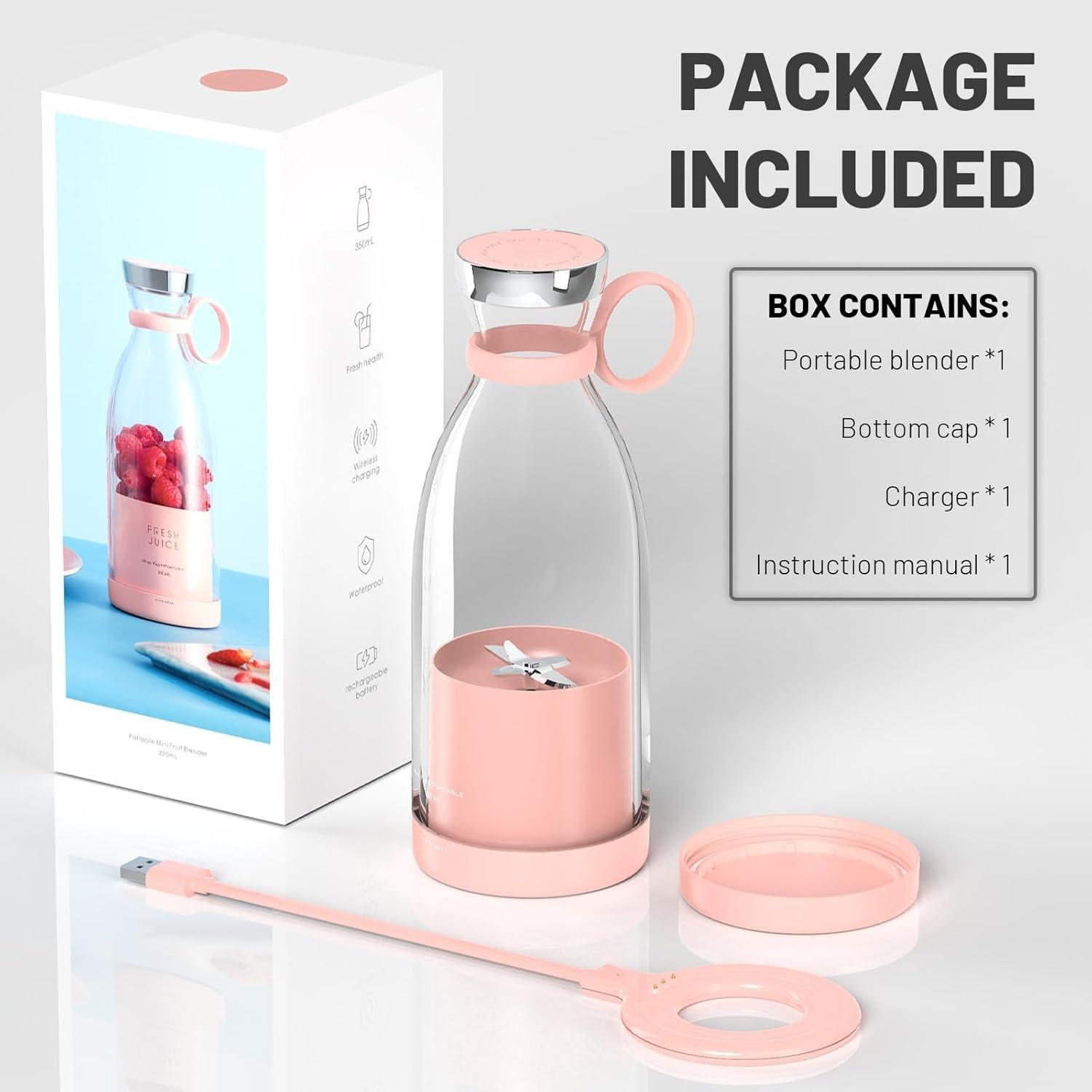 Licuadora Portátil OTPEIR 350 ml Rosa con Cuchillas Inox