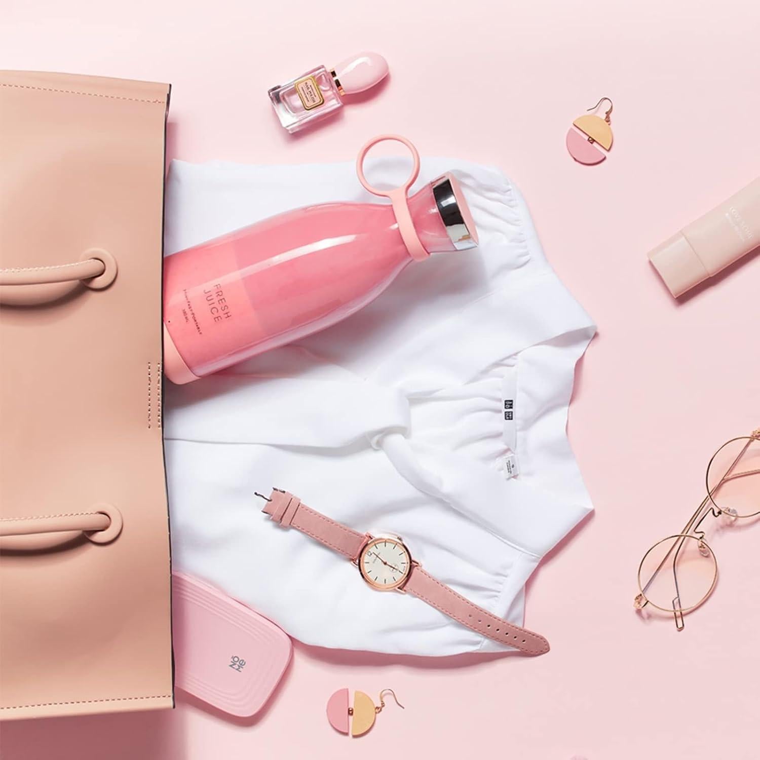 Licuadora Portátil OTPEIR 350 ml Rosa con Cuchillas Inox