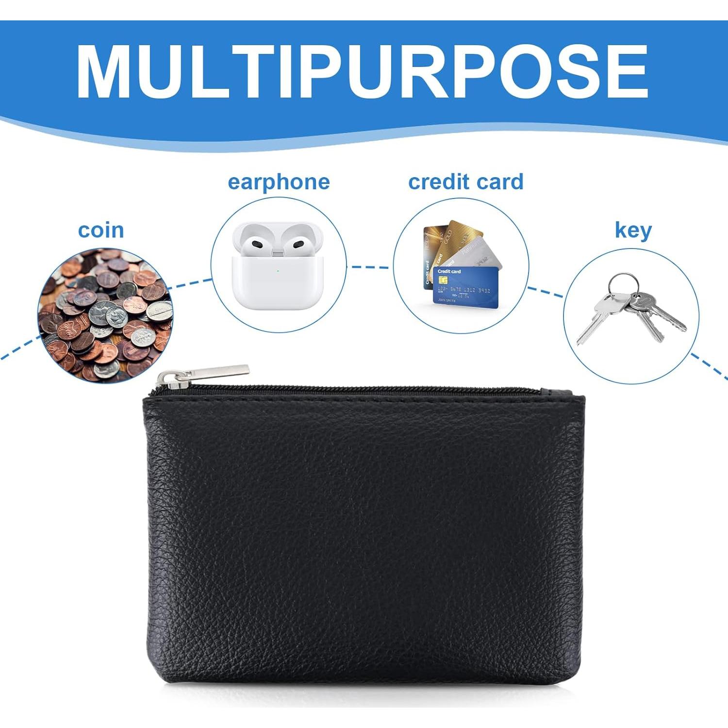 Paquete de 2 monederos de cuero vegano negro con cremallera