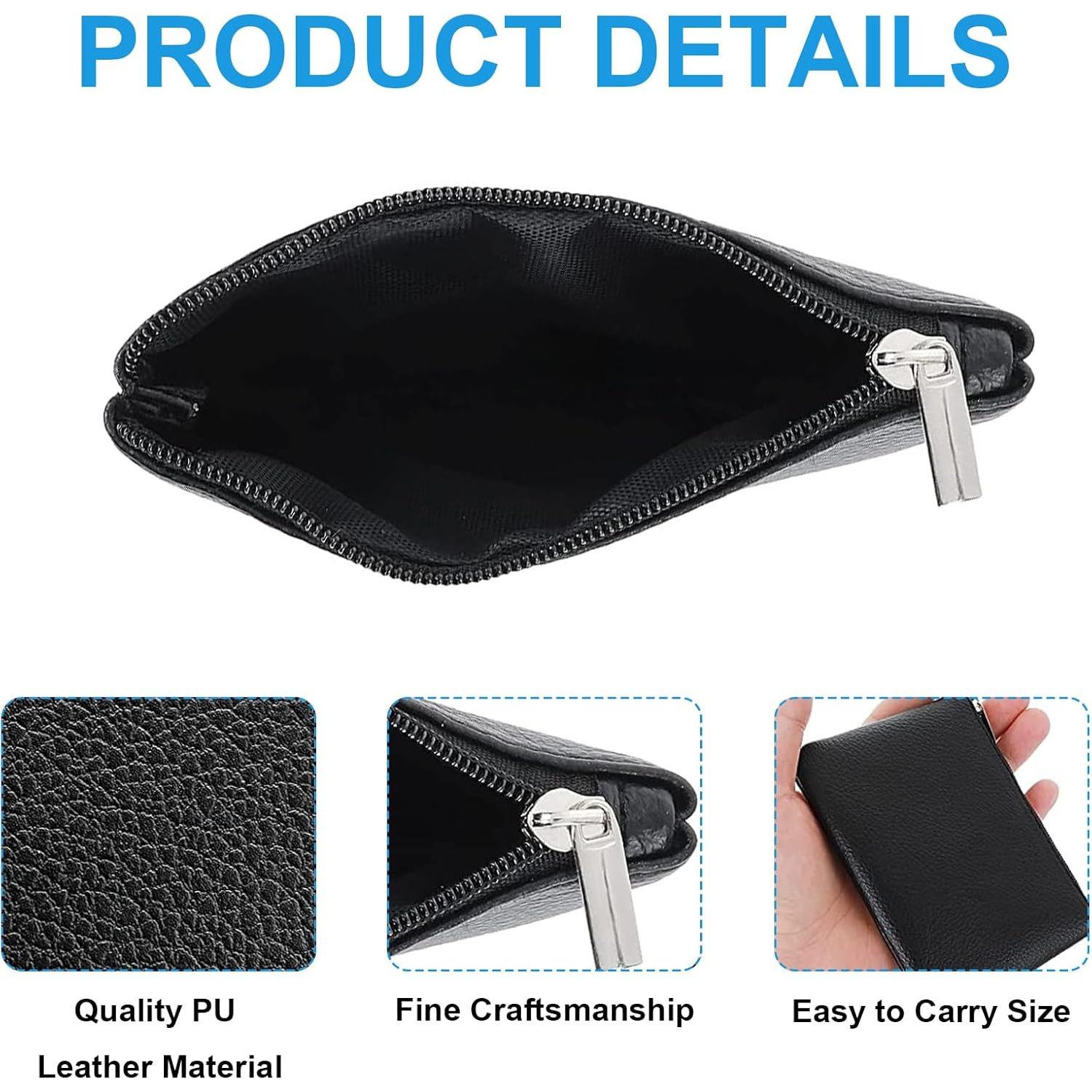 Paquete de 2 monederos de cuero vegano negro con cremallera